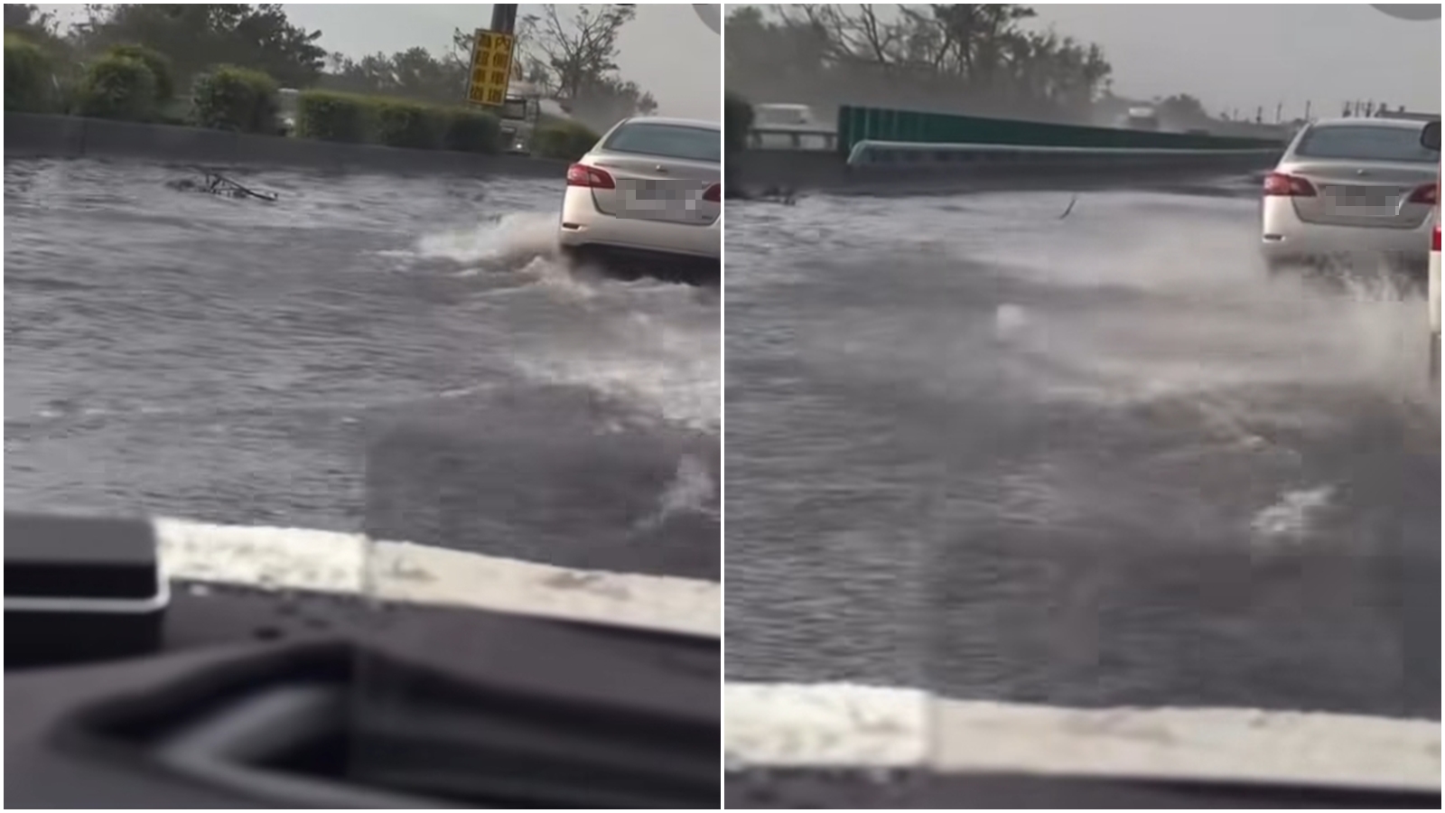 粉專表示,「連國道都積水嚴重,整段路宛如一條高速水道…」。(翻攝自臉書@警察之聲)