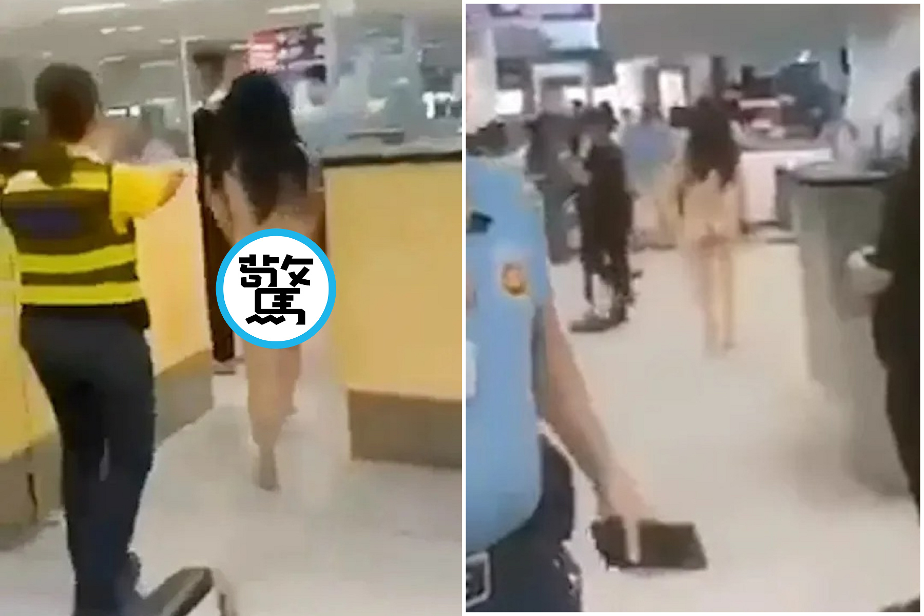 女不滿要繳簽證逾期費,當場把衣服脫了!全裸闖海關影片曝光。(翻自《太陽報》)
