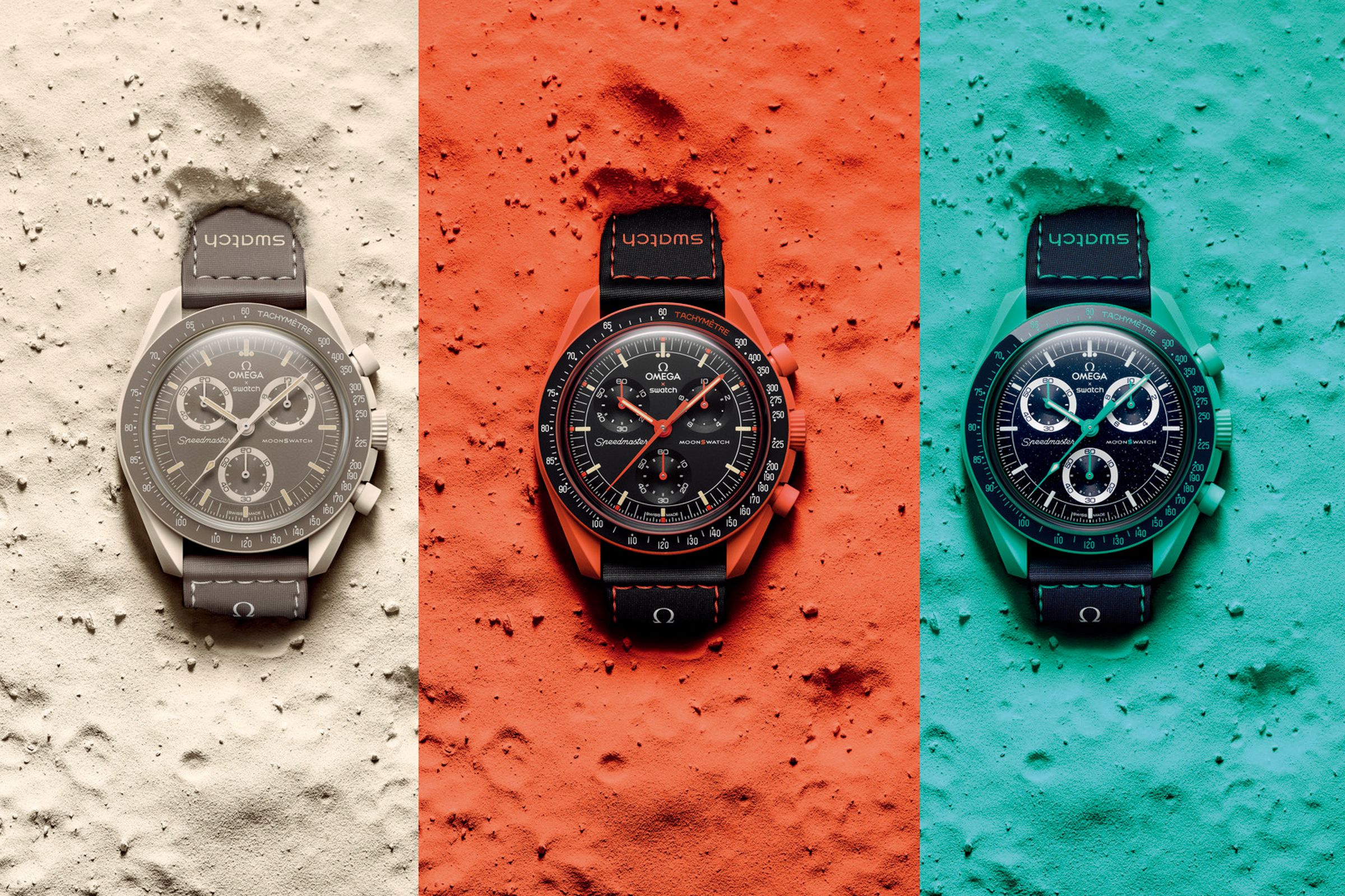 SWATCH Moonswatch Mission on Earth｜錶徑42mm／Bioceramic生物陶瓷材質／石英機芯／時、分、小秒指示；計時碼錶功能／防水30米／定價NT$8,700