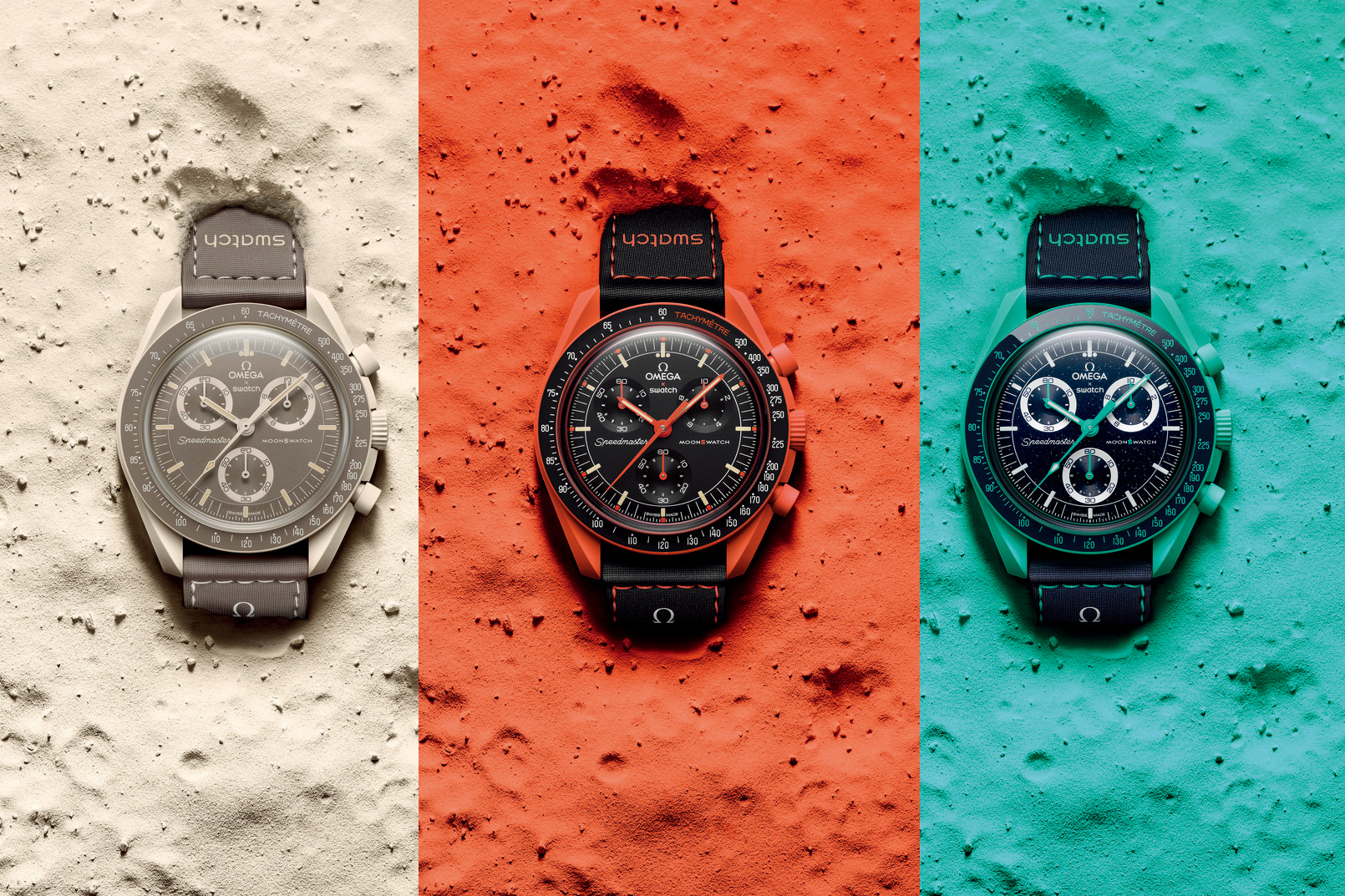 SWATCH Moonswatch Mission on Earth｜錶徑42mm／Bioceramic生物陶瓷材質／石英機芯／時、分、小秒指示；計時碼錶功能／防水30米／定價NT$8,700