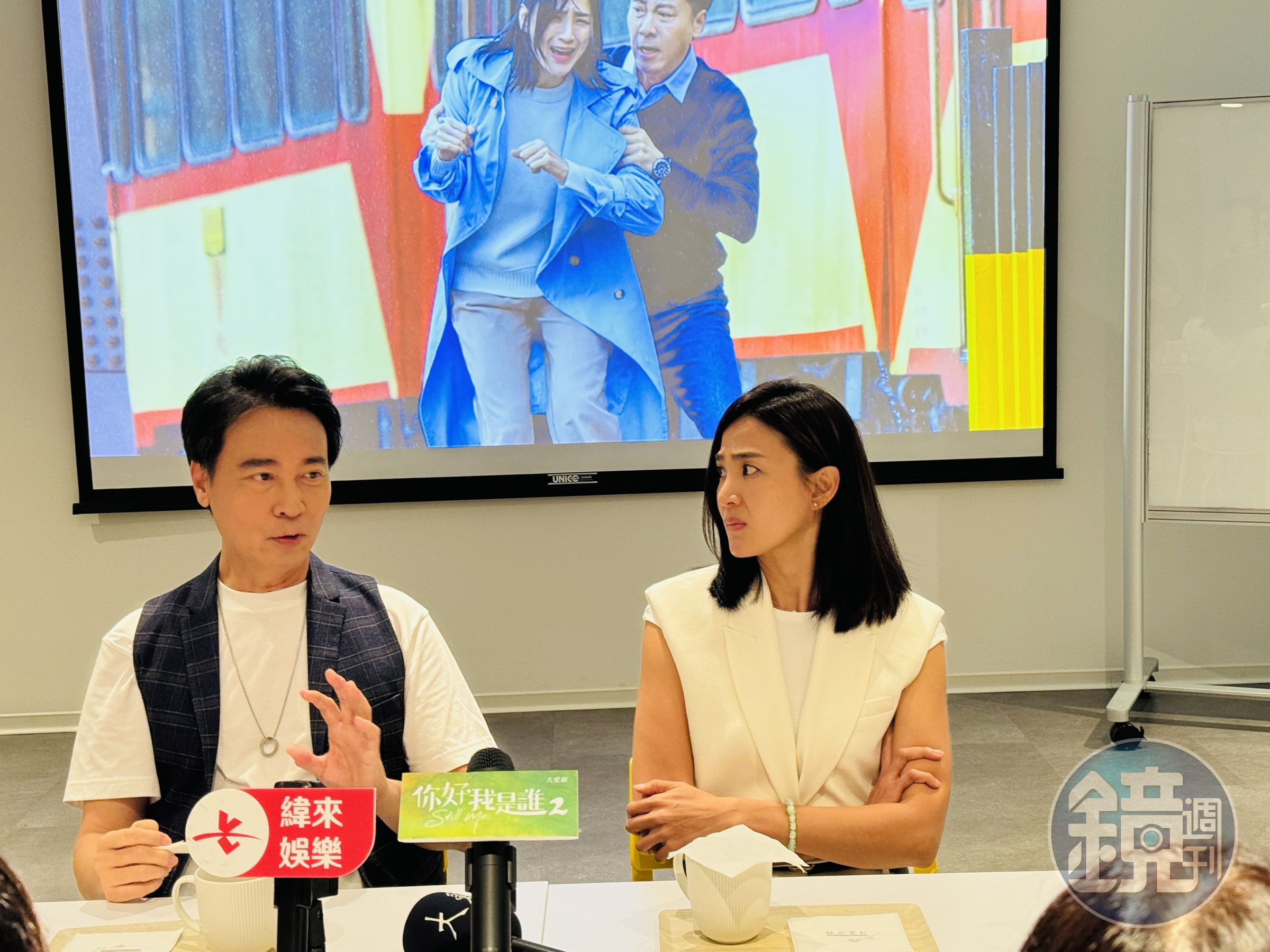 尹昭德（左）和洪小鈴（右）今為大愛《你好，我是誰》宣傳造勢，戲裡2人面對早發性失智體會照顧者和被照顧者。