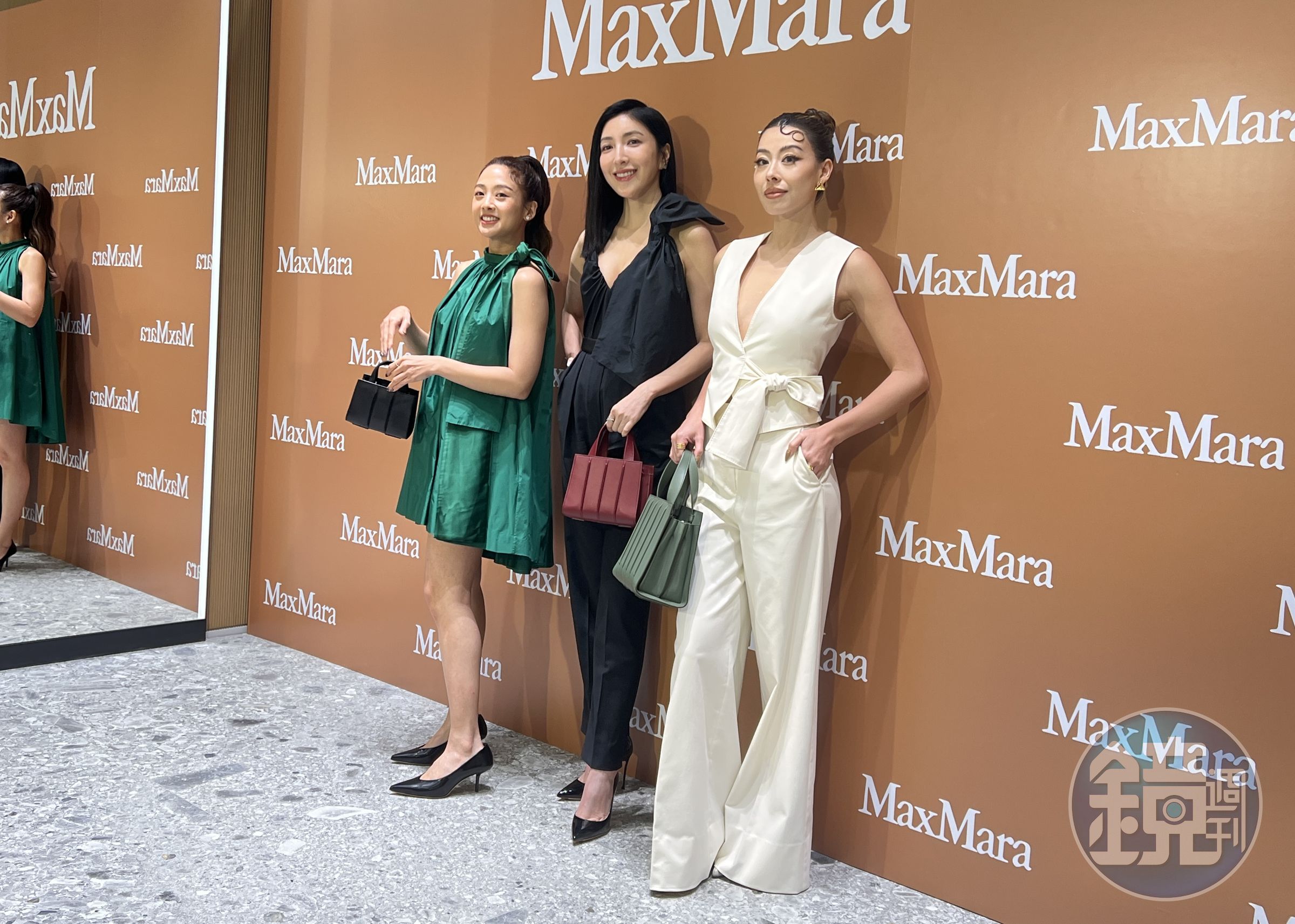 (左起)鬼鬼吳映潔、楊謹華、蔡詩芸出席Max Mara微風信義形象店開幕。(陳慧明攝)