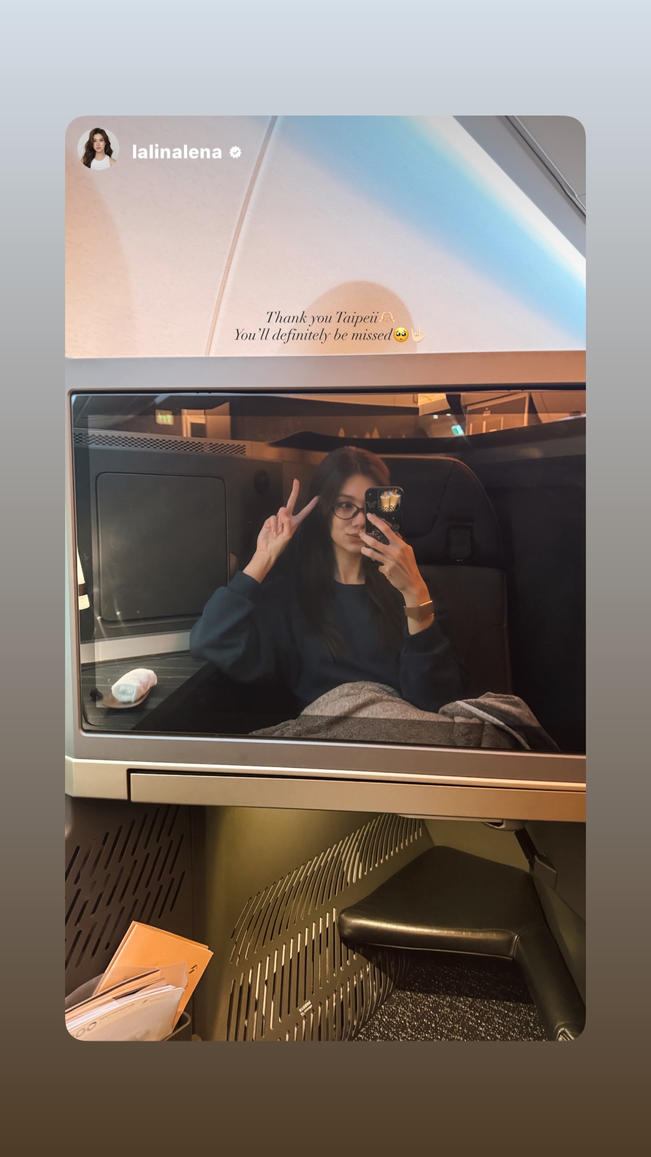 Lena發IG限動向台北粉絲道別。(翻攝LenaMiu_ch3 IG)