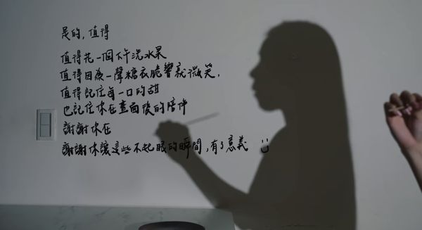 家寧表示，「謝謝你在，謝謝你讓我這些不起眼的瞬間，有了意義。」疑似是在比喻近期的心聲。（翻攝自YouTube@秘月期POPOO）