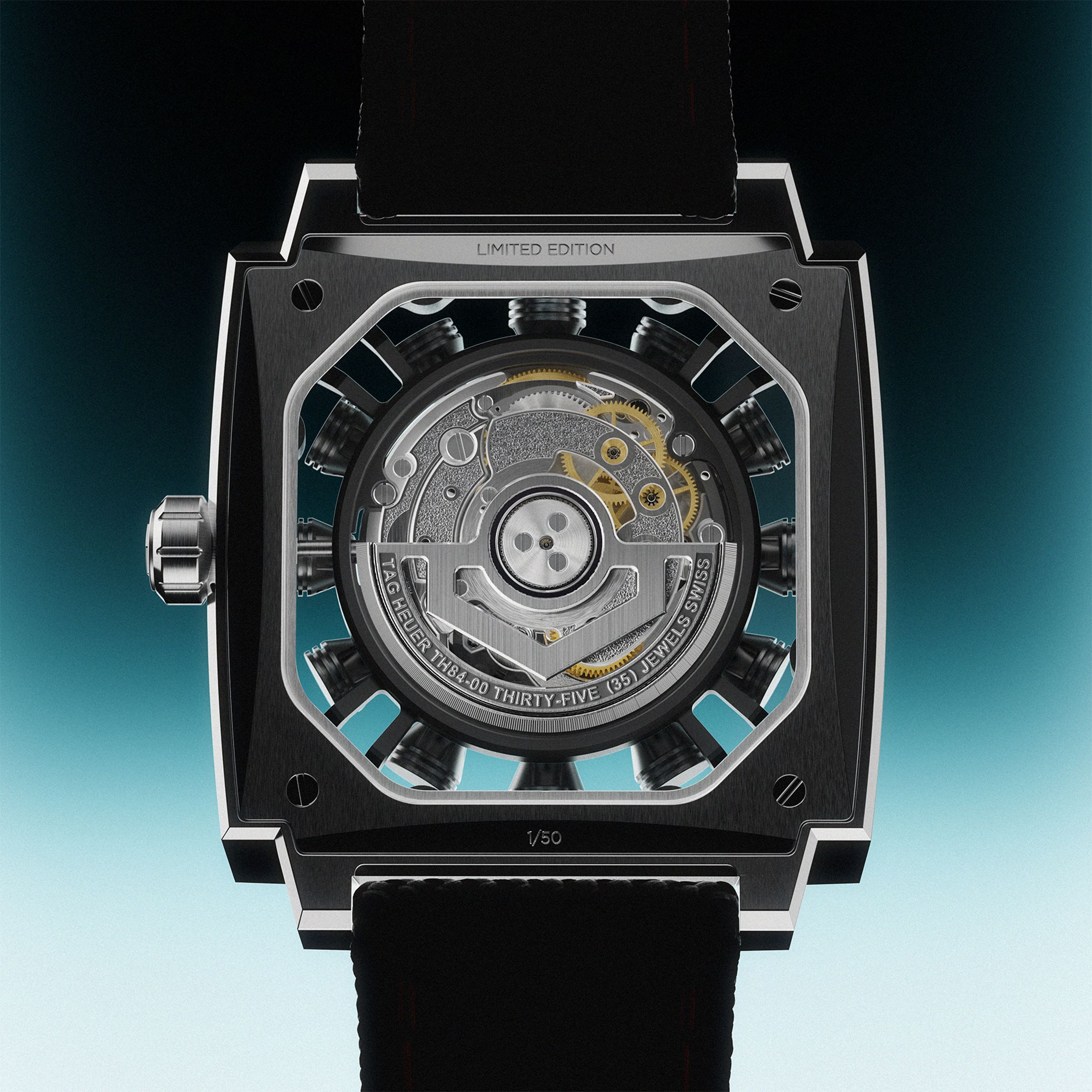 Calibre TH84-00自動上鍊機芯以LVMH集團開發的Spin Time機芯為基礎,將專利立體跳時方塊顯示系統化為面盤上的12汽缸。