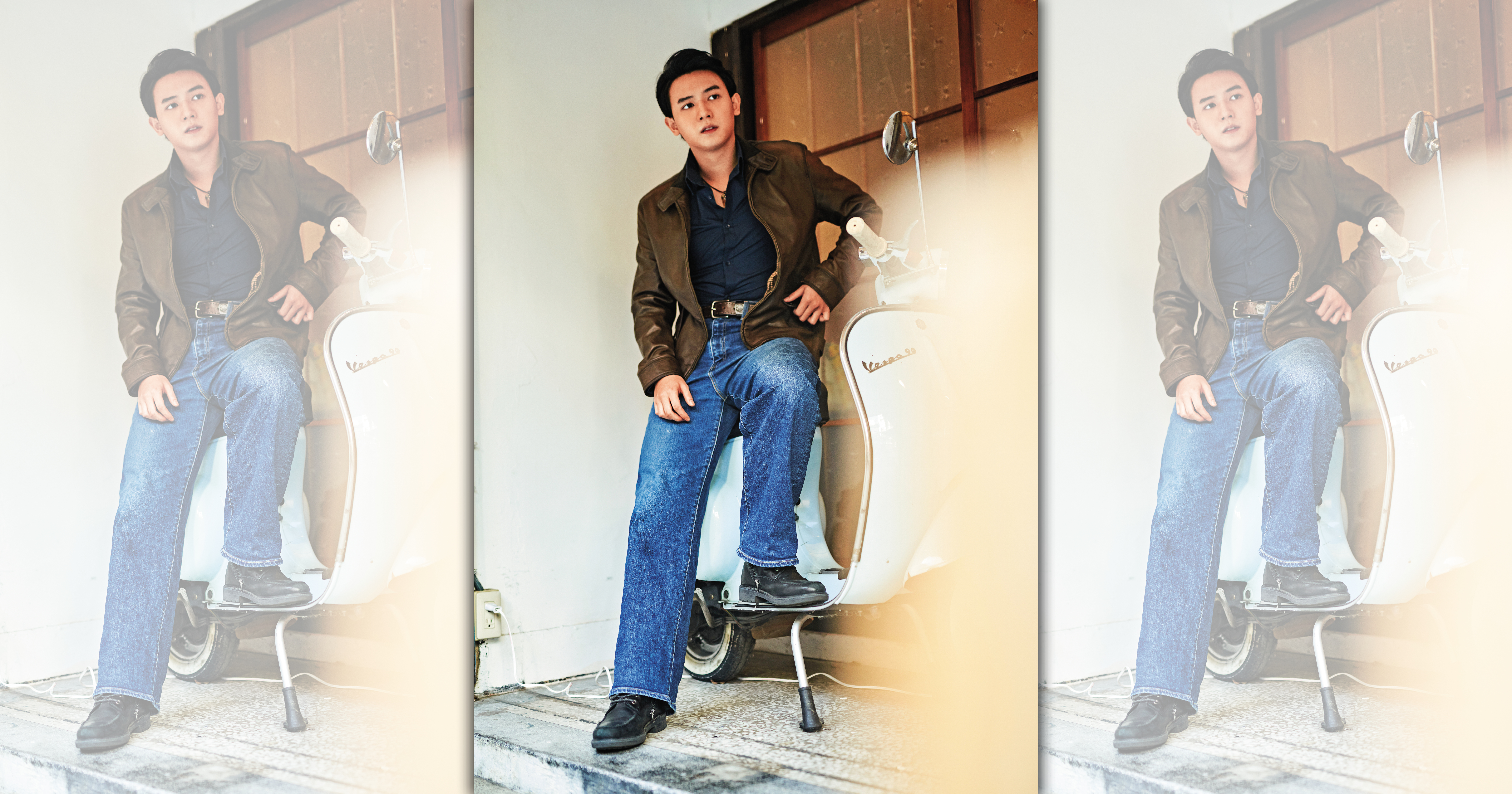 謝展榮身上的皮衣，是爸爸謝祖武當年拍第一部戲穿過的舊衣。