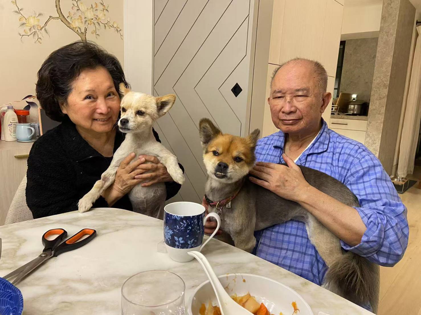 導演吳宇森與妻子牛春龍日前因洛杉磯火災緊急帶著愛犬撤離住家。（倪有純提供）