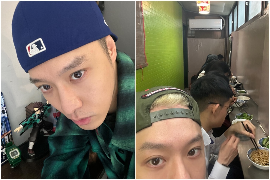 周湯豪到愛店用餐，中午和上班族一起排排坐吃麵。（翻攝自Nick 周湯豪臉書）