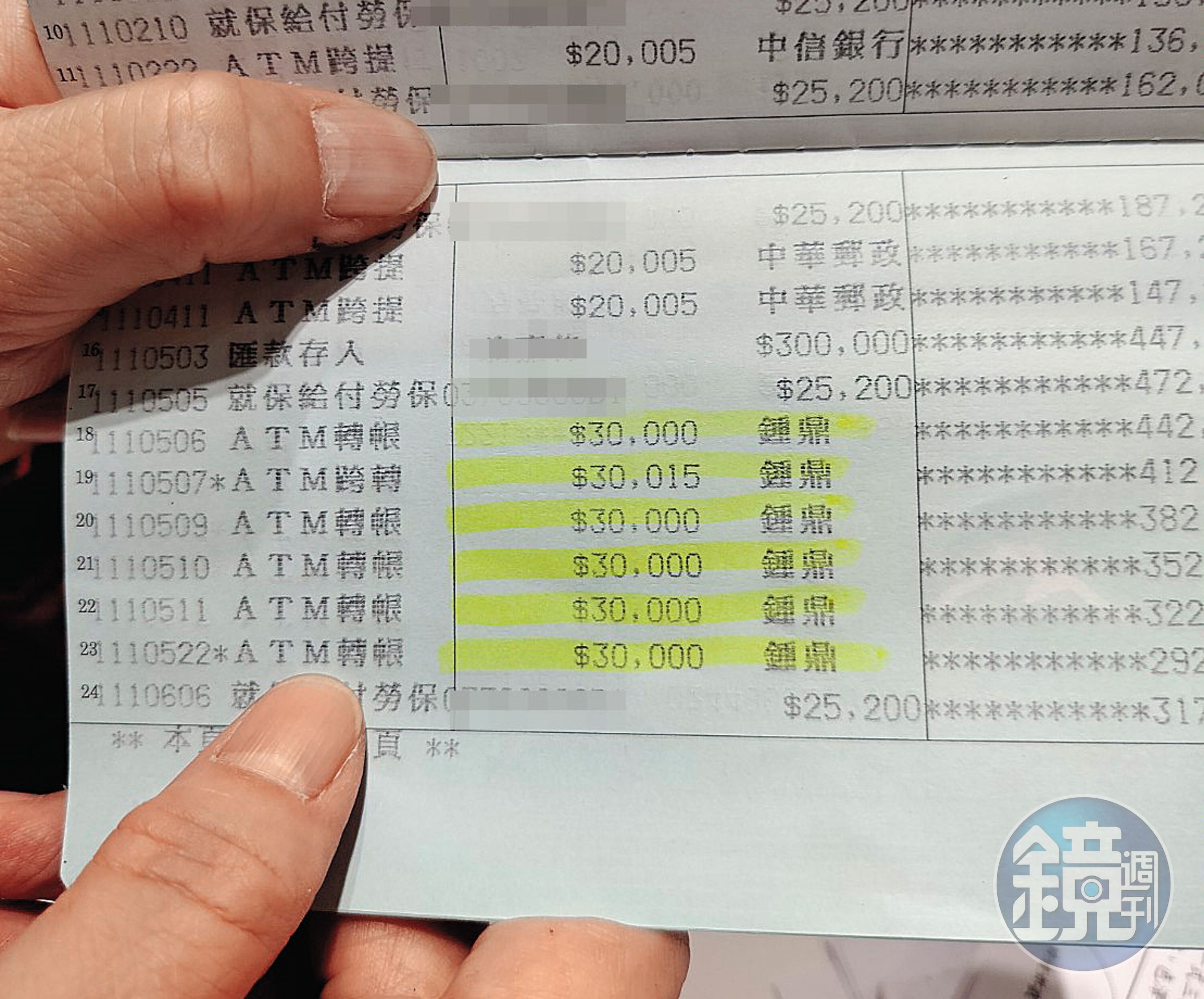琳達說她借了450萬元給鍾鼎，但鍾只承認有匯款紀錄的2百多萬元。（讀者提供）