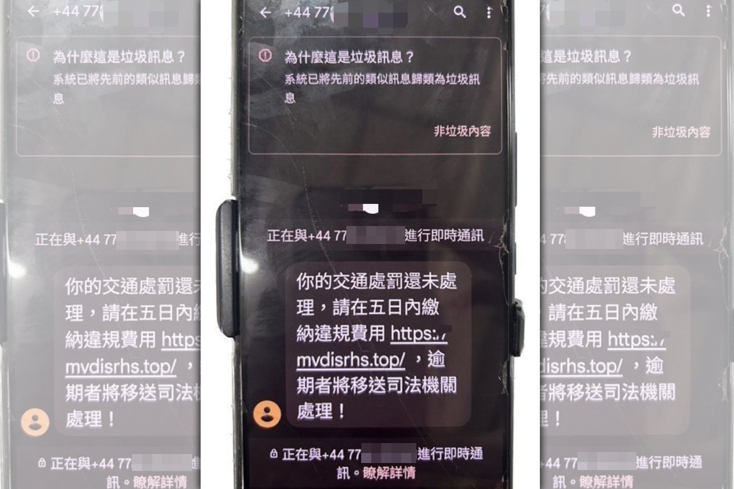 婦人收到交通違規罰鍰逾期未繳簡訊,警方解釋為詐騙簡訊。(翻攝畫面)