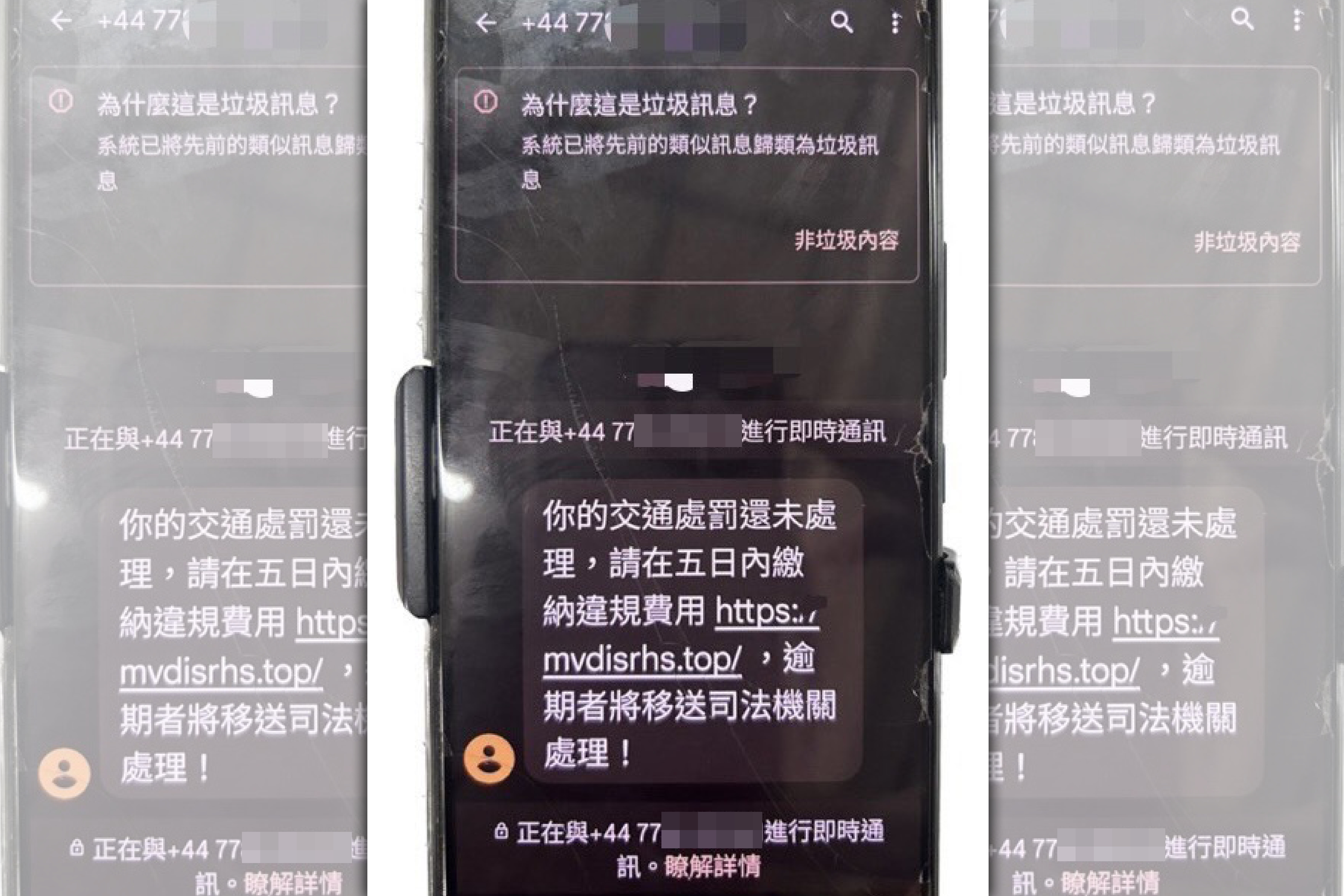 婦人收到交通違規罰鍰逾期未繳簡訊,警方解釋為詐騙簡訊。(翻攝畫面)