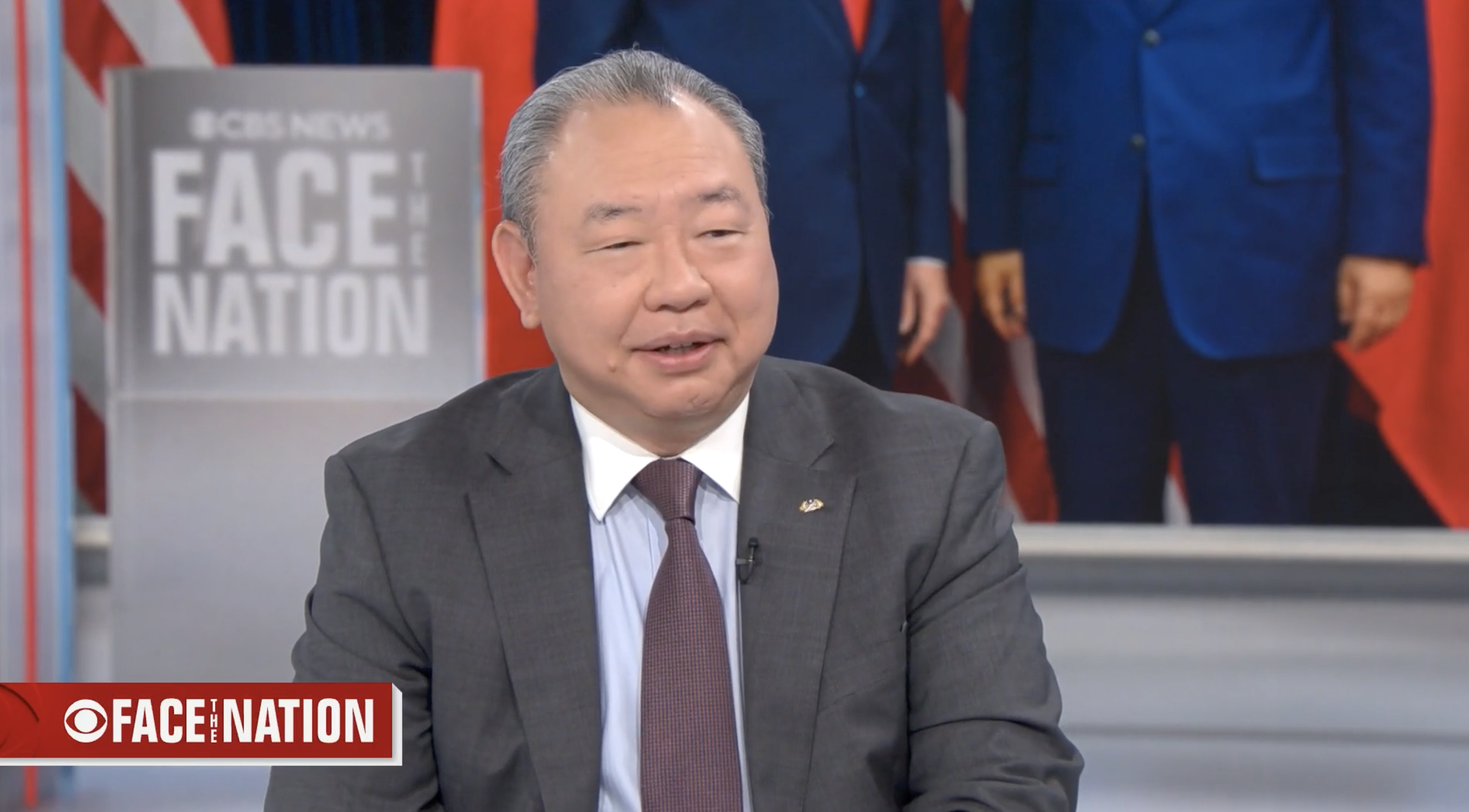 俞大㵢接受《CBS》節目《Face the Nation》專訪，強調「台灣不想戰爭」。（翻攝《CBS》畫面）