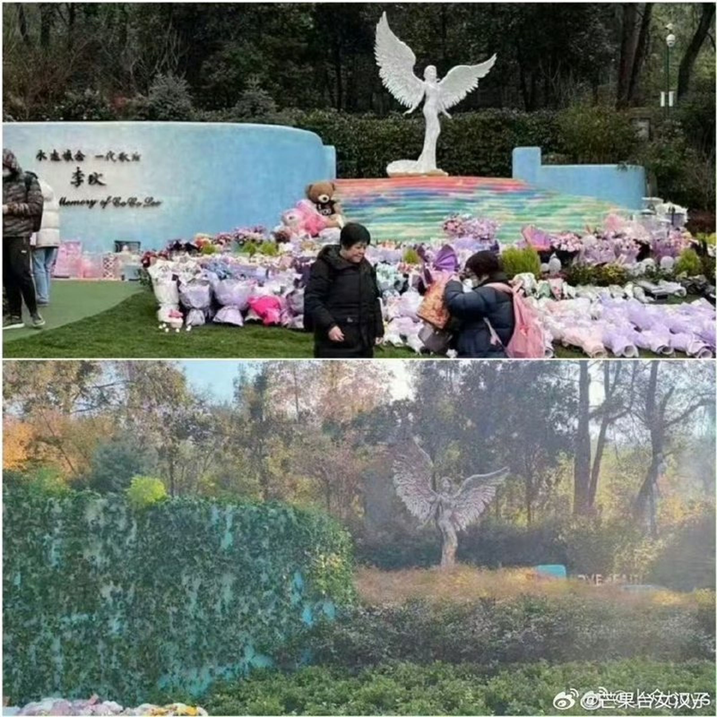 有人在網上貼出墓園凌亂照,顯已久沒人維護,兩相對照令人唏噓。(翻攝自微博)