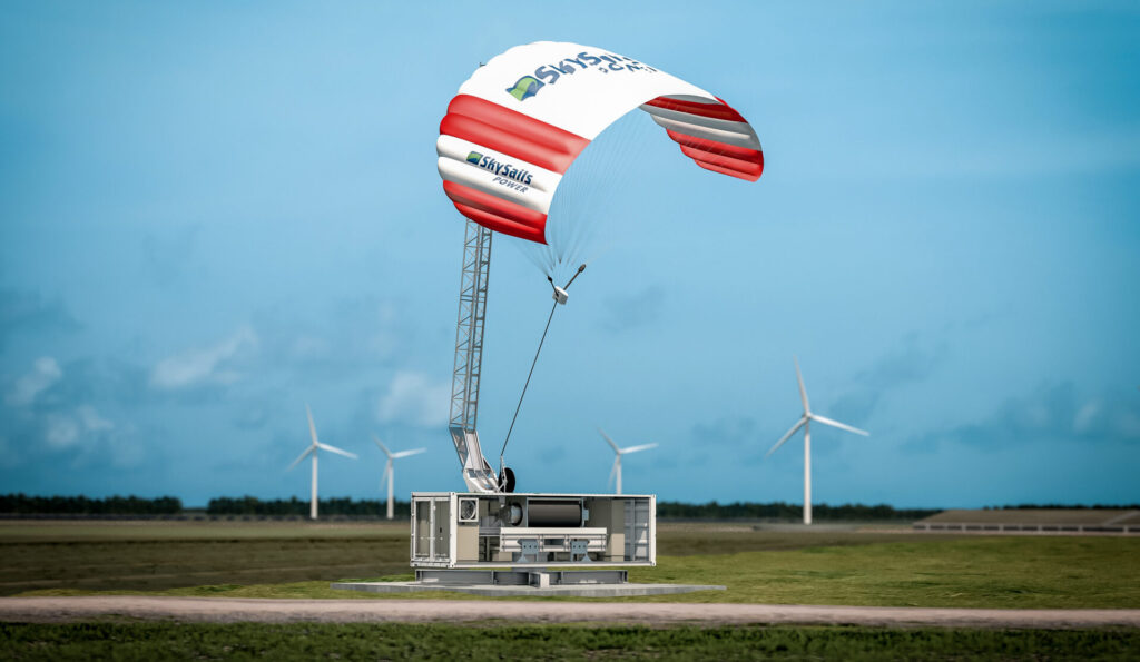 SkySails指出，傳統風力發電站距離地面約200公尺，風帆系統最高可施放至400公尺。（翻攝SkySails官網）