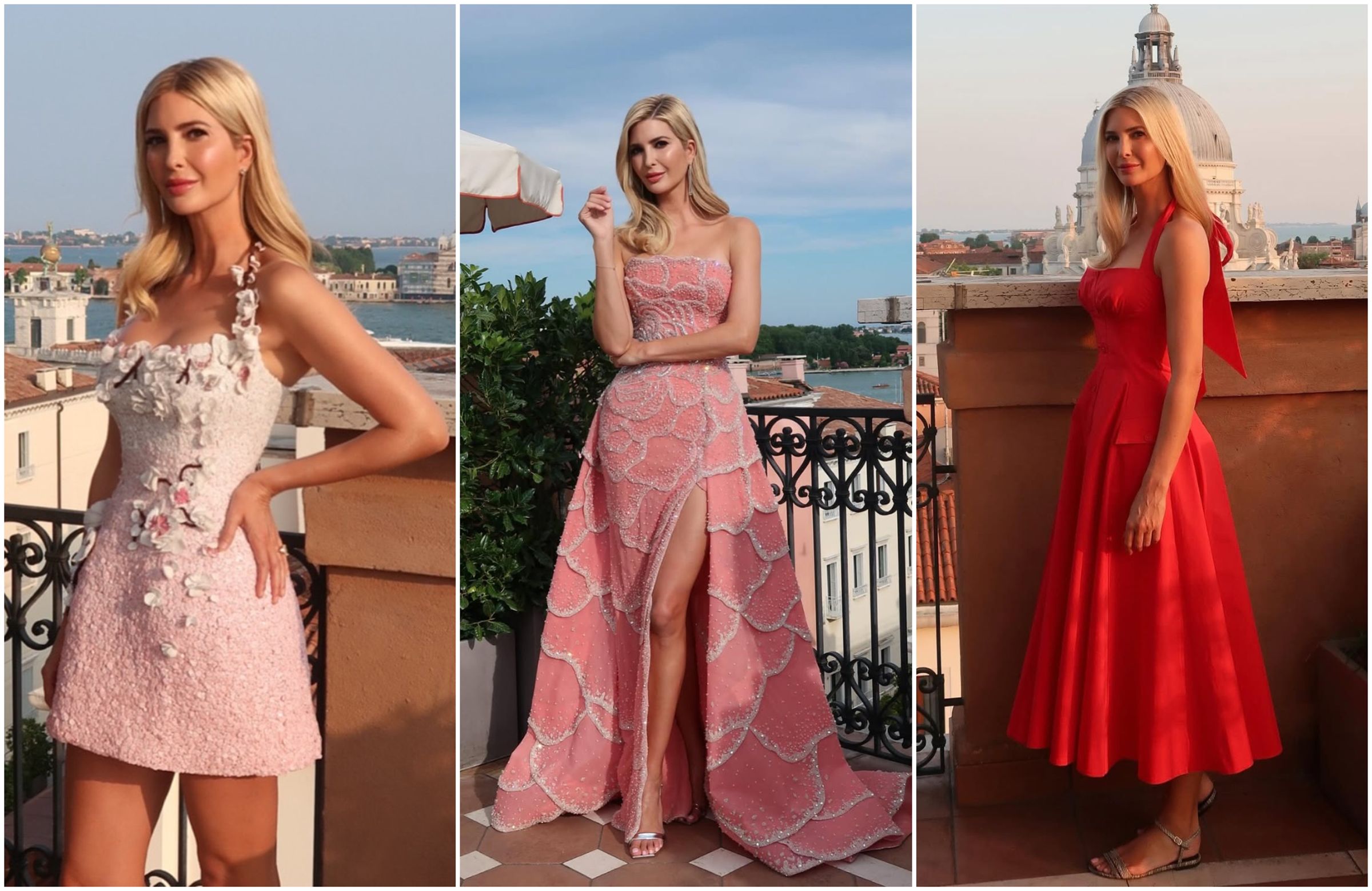 伊凡卡在貝佐斯婚禮期間，接連換上不同衣服，展現時尚品味。（翻攝Ivanka Trump IG）