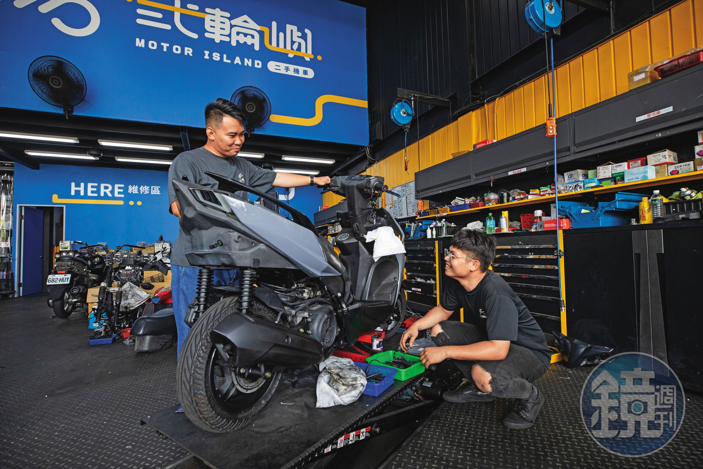 貳輪嶼收車後都會檢測、維修和整理，因二手車買賣業務增加，只維修自售的二手機車。