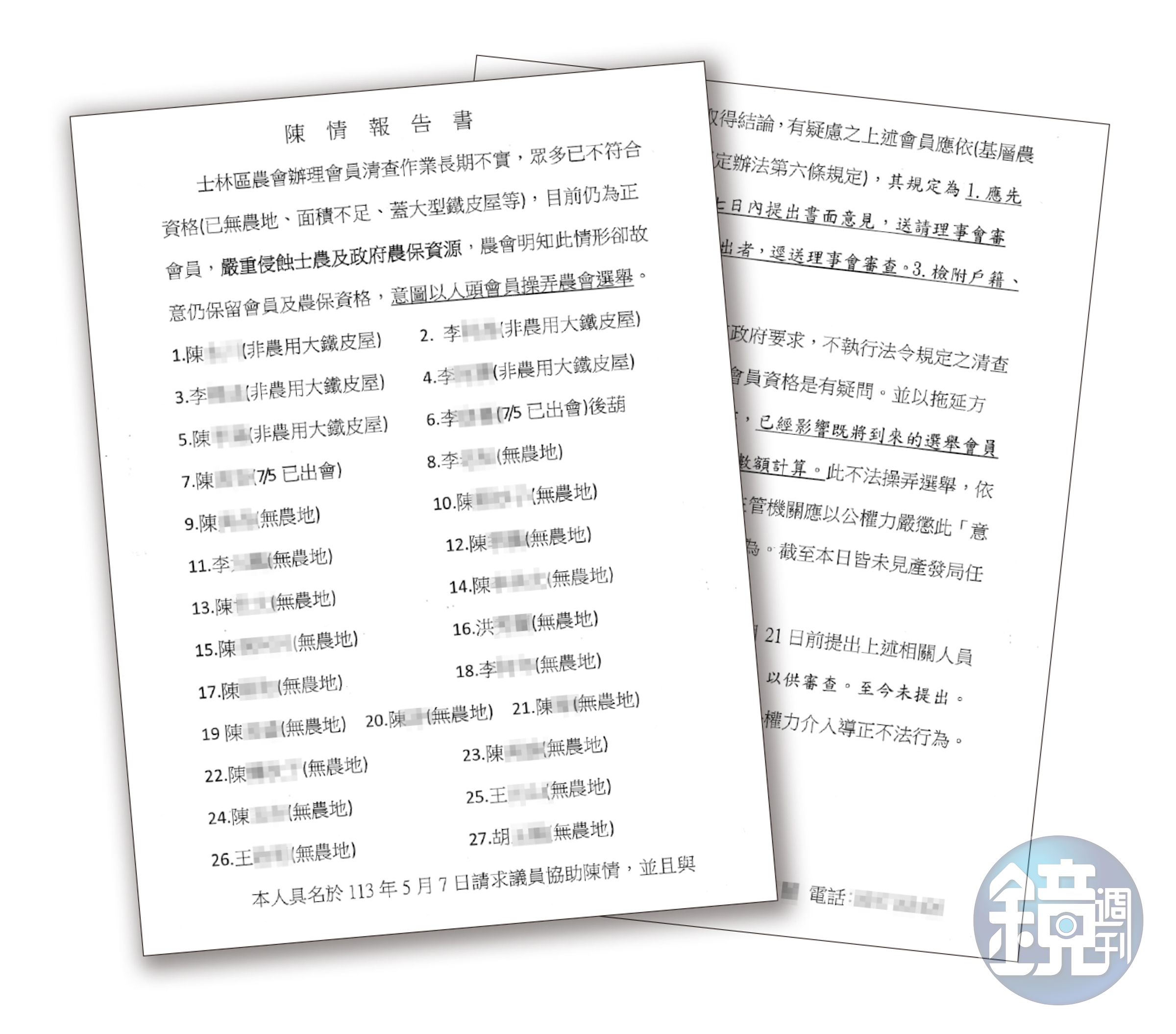 去年5月,檢舉人已向北市議會、產發局陳情,士林區農會有多名會員資格不符,問題嚴重。(讀者提供)