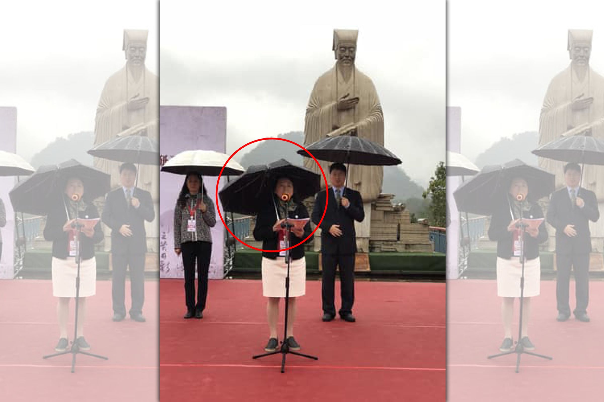 李正皓再度爆料，徐春鶯（紅圈）2018年出席統戰部活動並上台致詞。（翻攝自李正皓臉書）