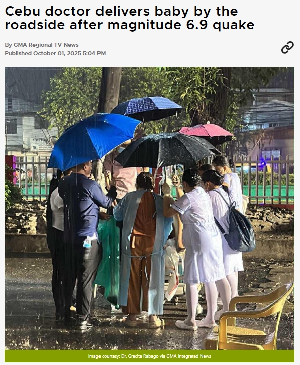 宿霧一名婦女在大雨中生產。（翻攝自GMA Regional TV News）