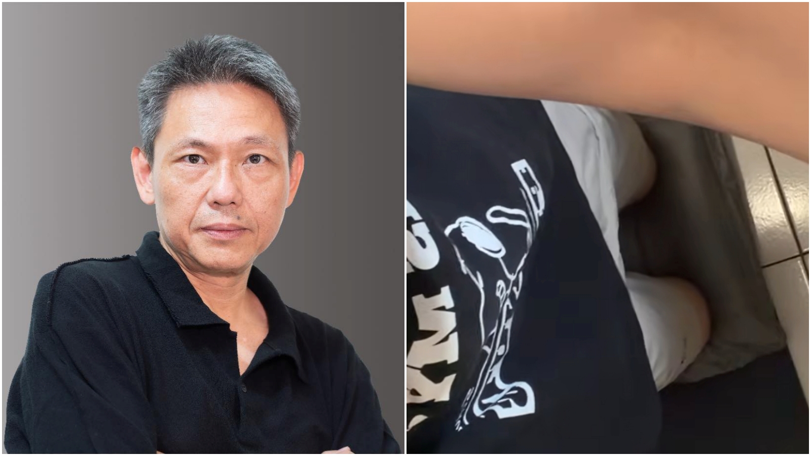 沈伯洋參選台北市長，謝寒冰兌現承諾「下跪直播」。（翻攝謝寒冰YT）
