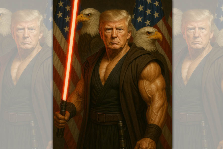 川普AI照中手拿代表反派的紅色光劍，引發熱議。（翻攝The White House臉書）