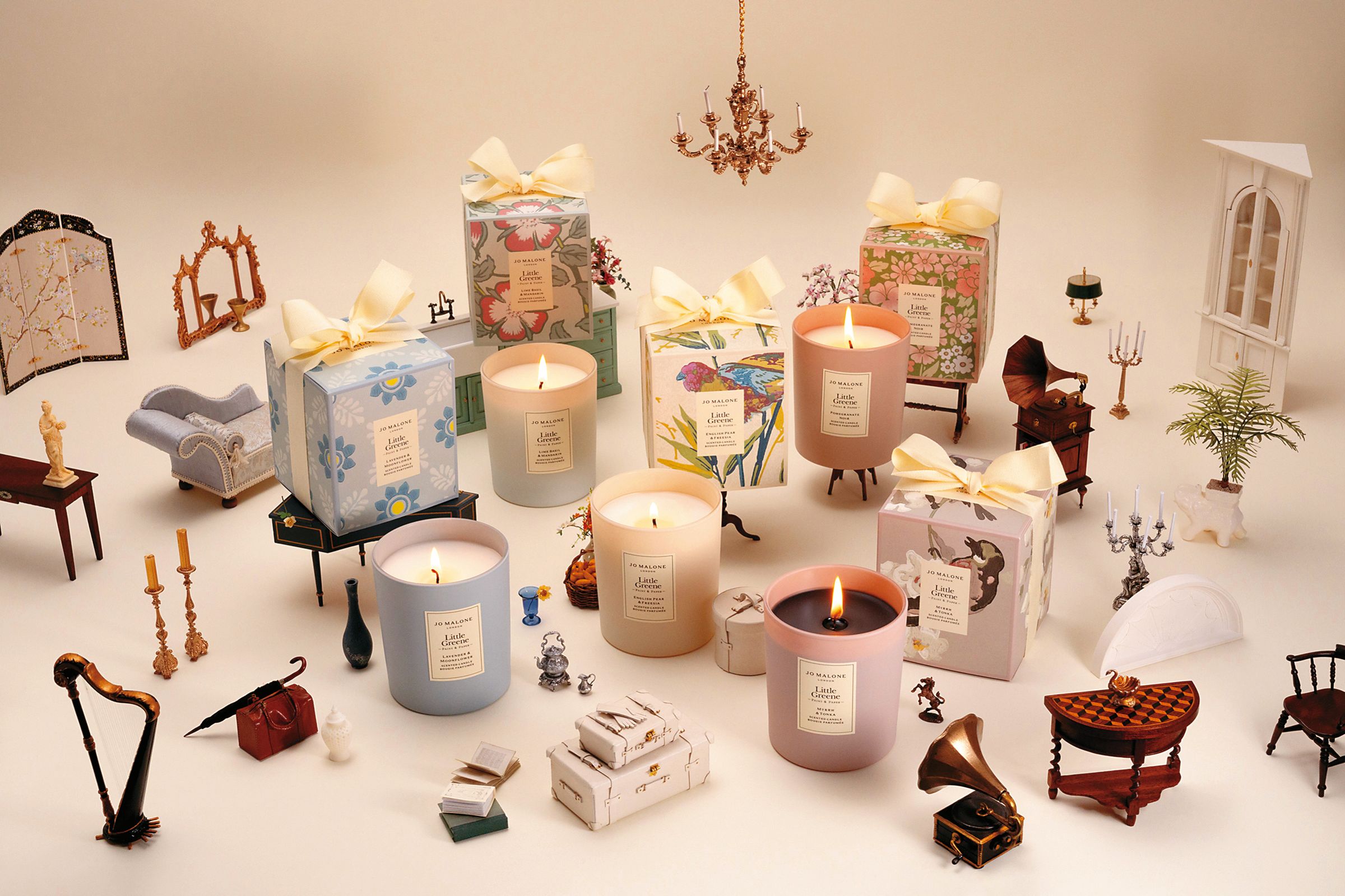 Jo Malone London x Little Greene 5款英倫綠境限定版系列香氛蠟燭。(Jo Malone London提供)