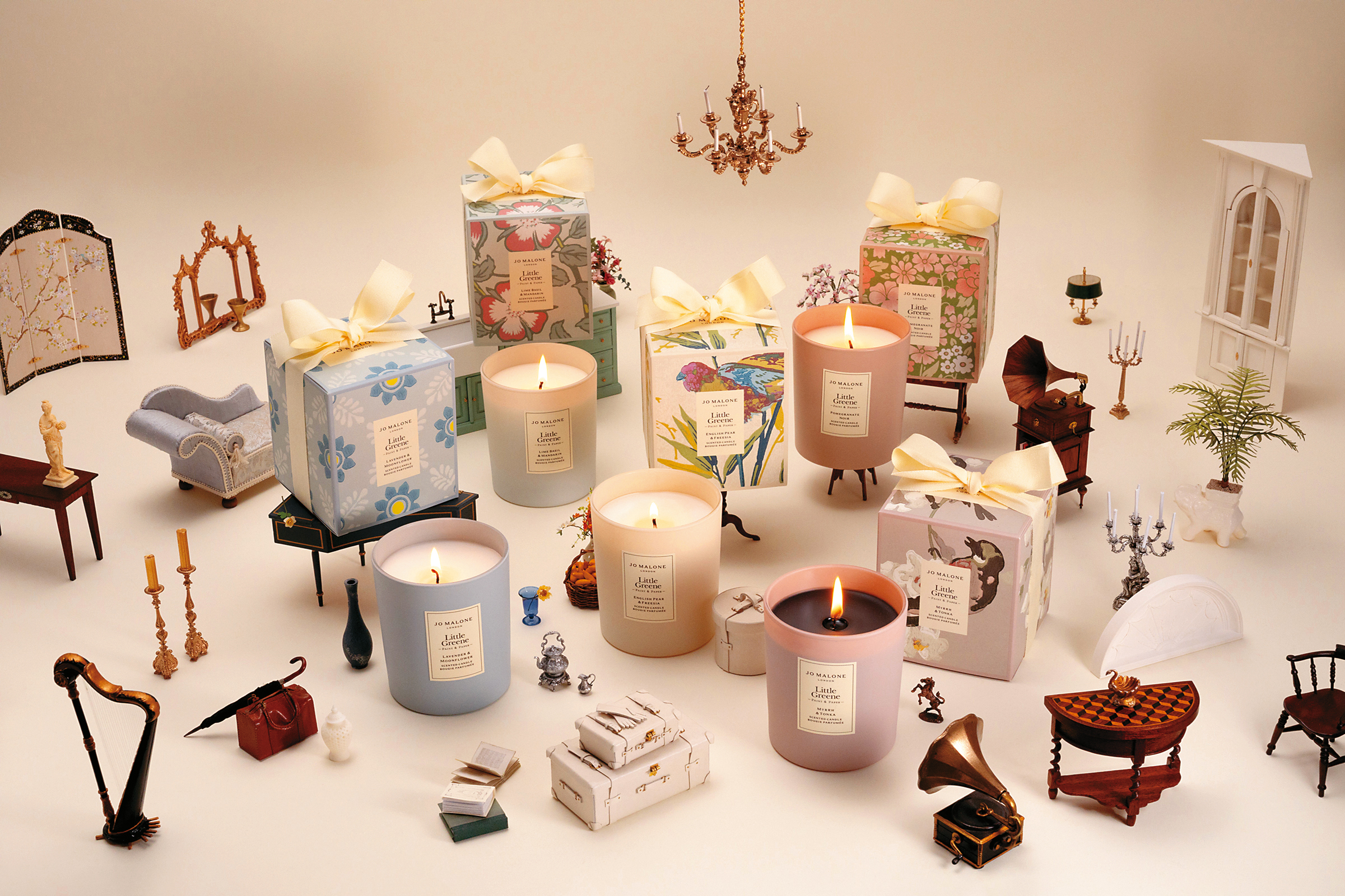 Jo Malone London x Little Greene 5款英倫綠境限定版系列香氛蠟燭。(Jo Malone London提供)