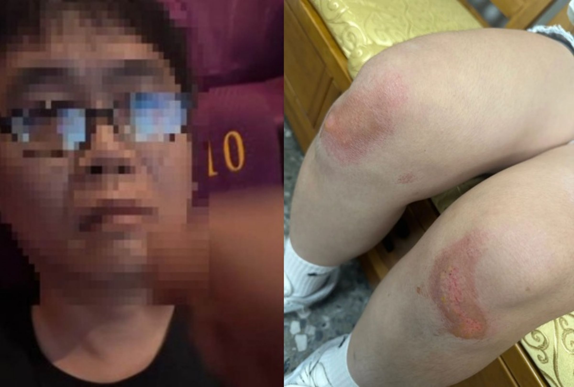 台中站前秀泰影城驚傳觀影糾紛，少女竟被同排相隔7個位子的陌生男子（左圖）拖出座位暴打。（黃父提供）