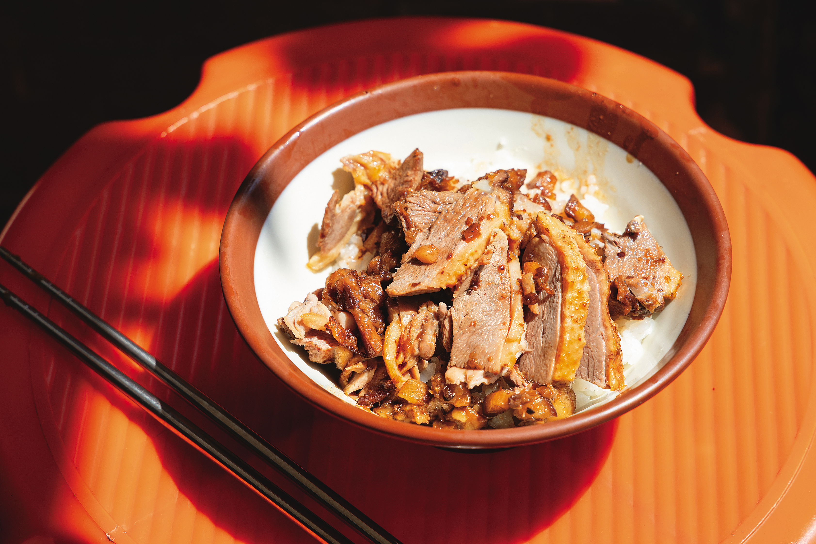 鴨肉珍的「鴨肉飯」是滷肉飯與鴨肉的結合，很有特色。（60元／小碗、70元／大碗）
