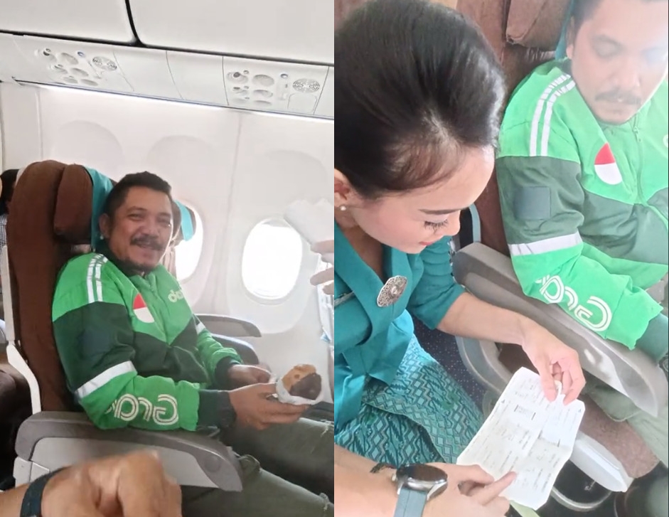 網路瘋傳一名外送員竟然搭飛機送餐，令人不可置信。（翻攝抖音@dolfie.k）