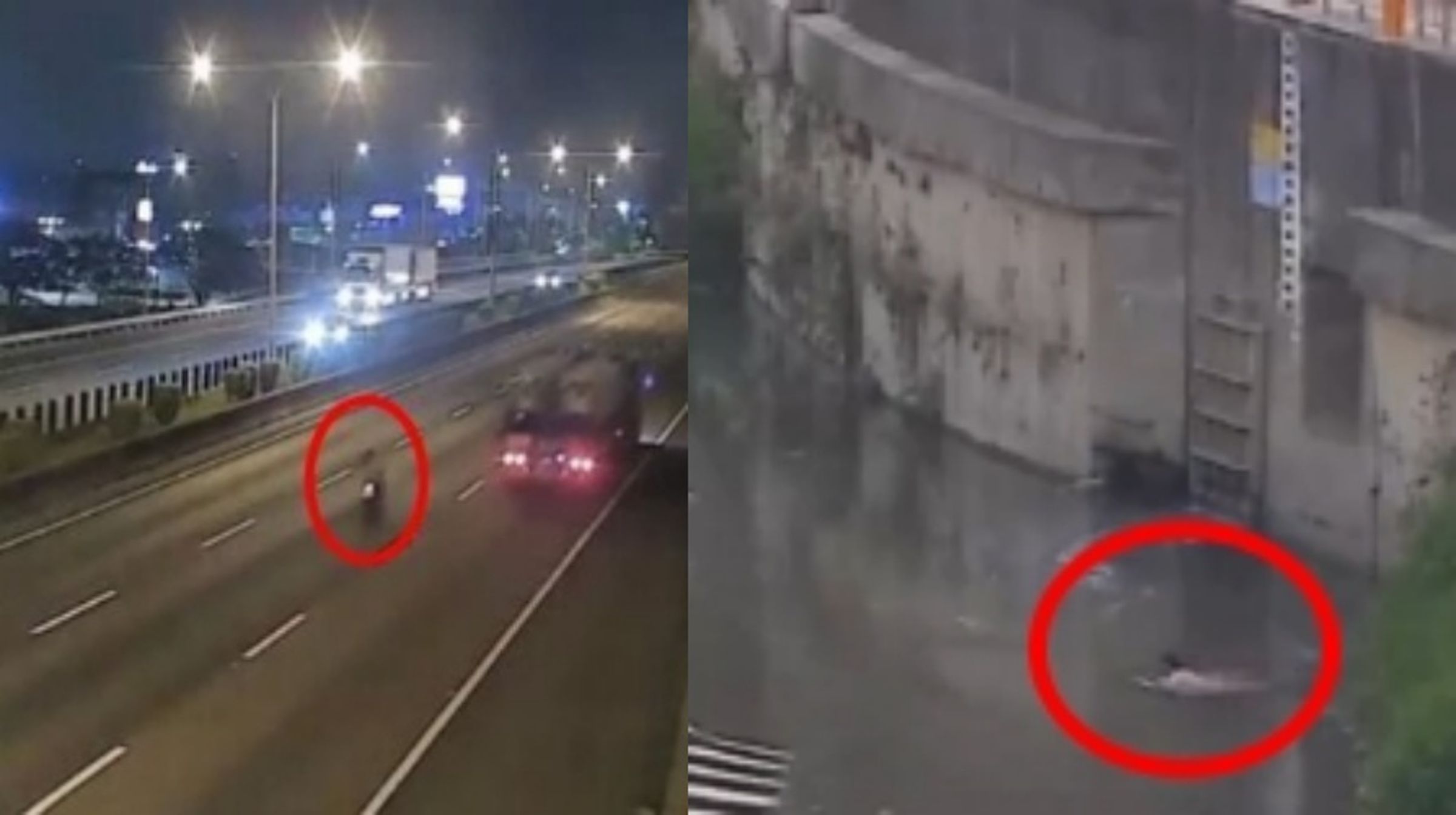 警消人員在三爺宮溪排水溝內尋獲正在裸泳的吳姓騎士，並順利將人救起送醫。（翻攝畫面）