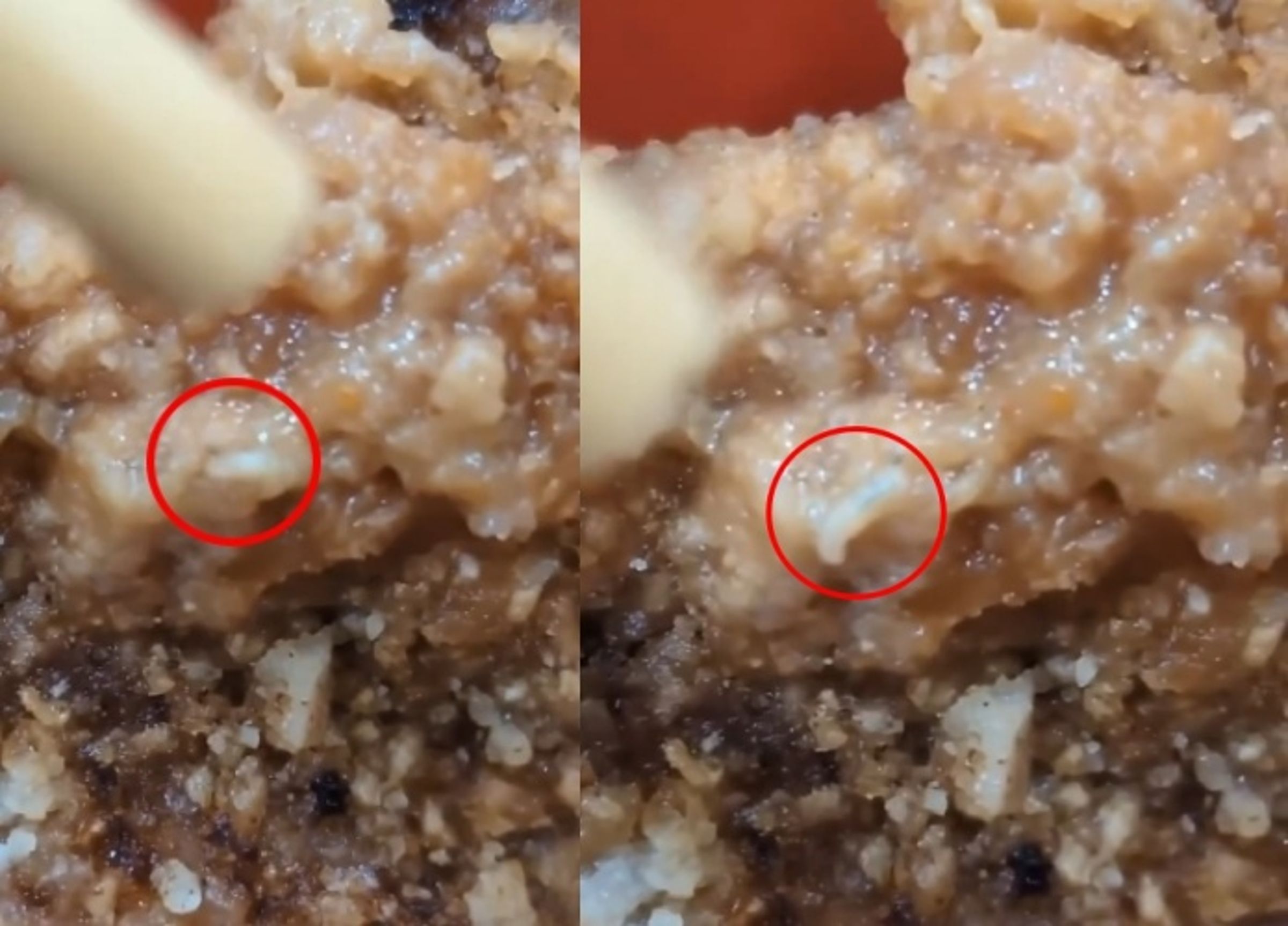 Threads爆料影片中可見炸物表面竟有蛆蟲蠕動，引發食安恐慌。（翻攝自Threads @edhywbj）