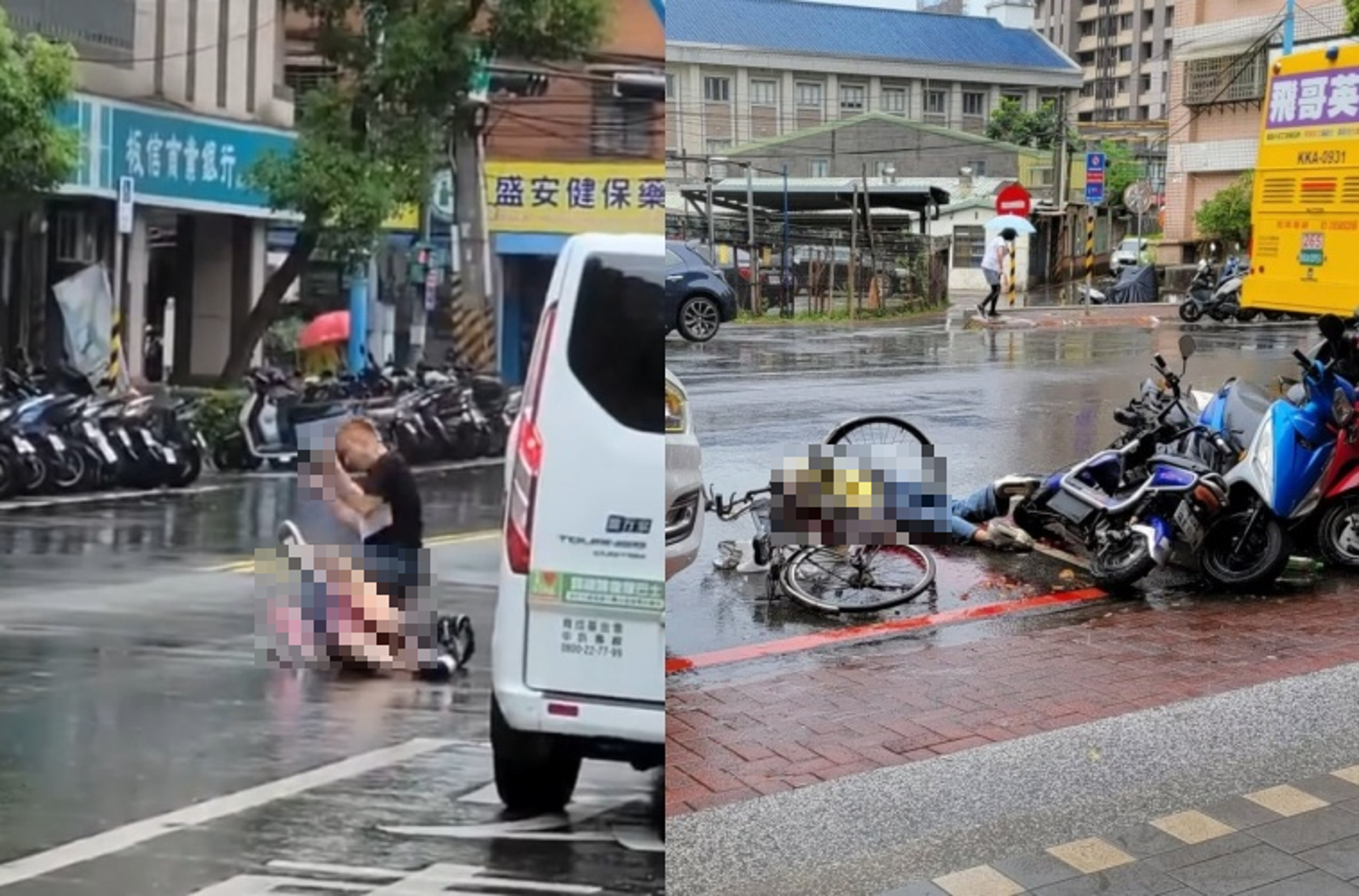 謝男在光天化日下先是駕車撞擊騎車雙載的妻子與小姨子後，持刀狠殺。（翻攝畫面）