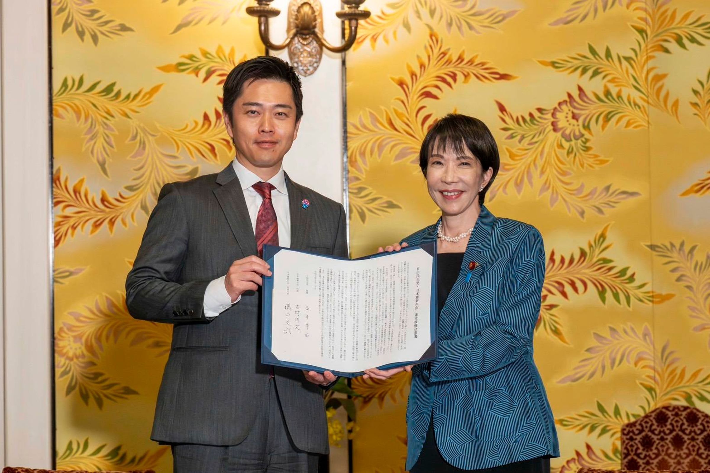 高市早苗與吉村洋文取得共識,自民黨與日本維新會協議成立新執政聯盟。(翻攝自自民黨臉書)