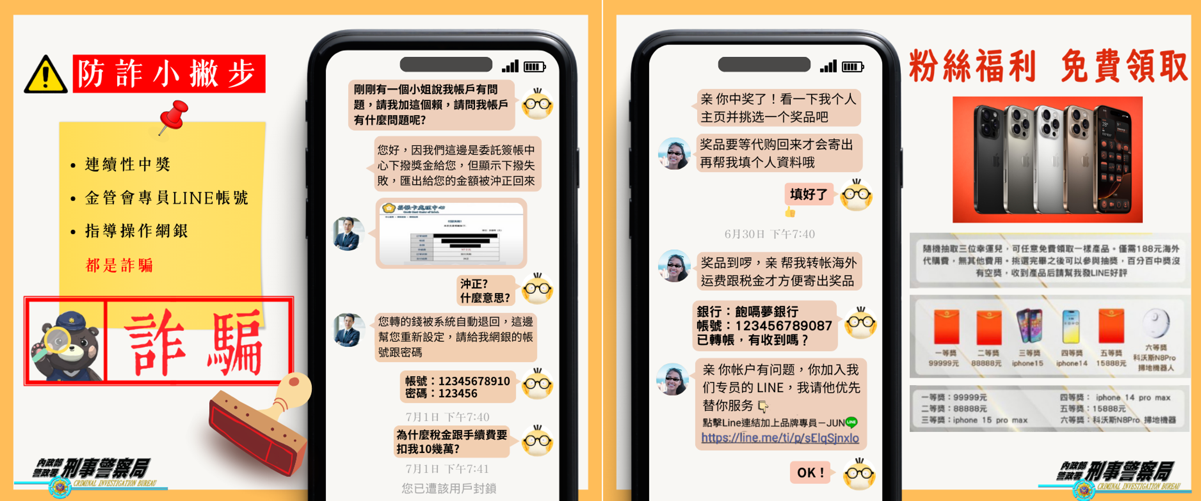 民眾應慎防「先匯款再抽獎」的網路活動。（警方提供）