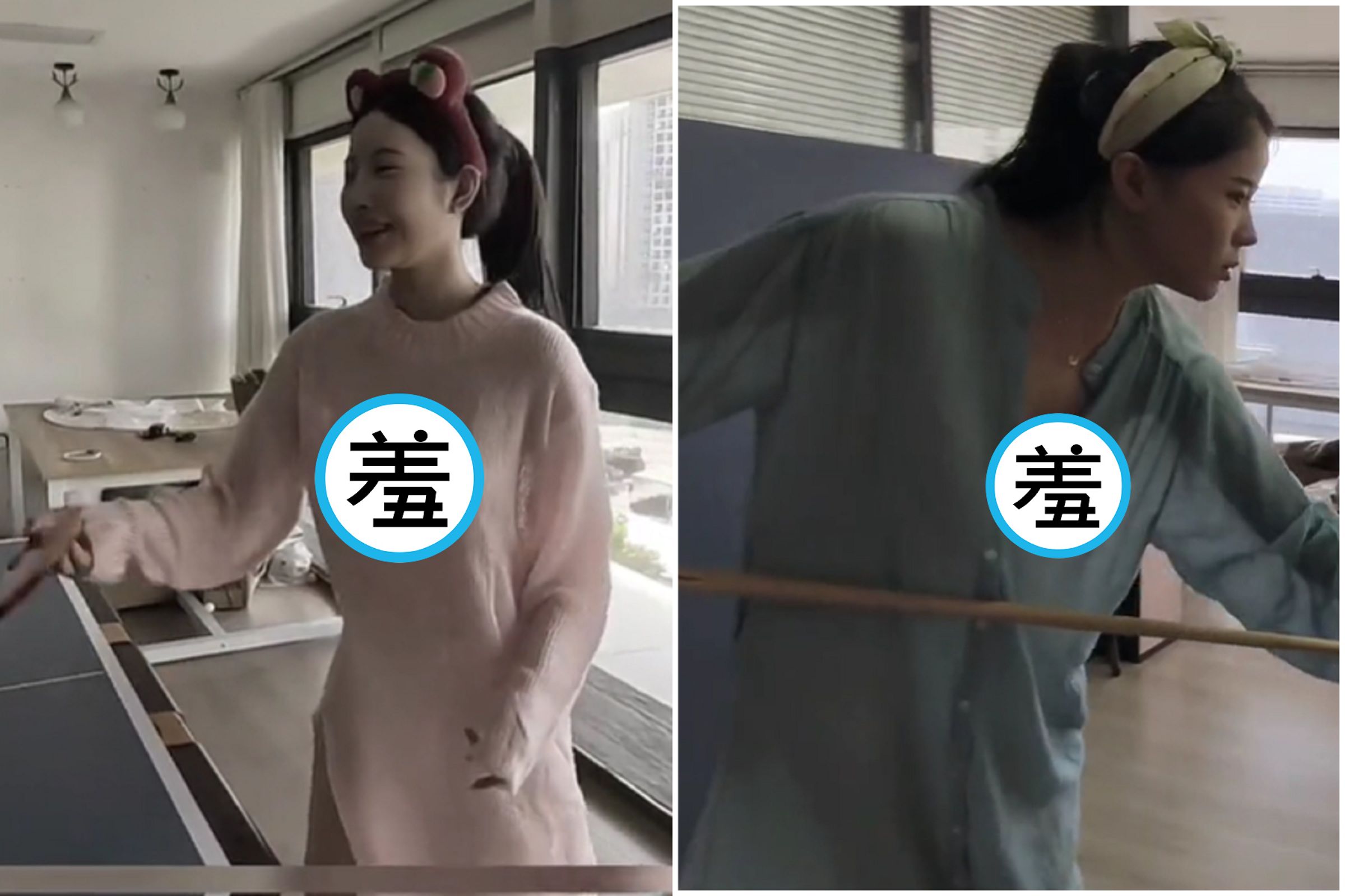正妹打桌球、撞球，網友眼睛一亮「我只看到奶球擦邊球」。（翻自抖音）