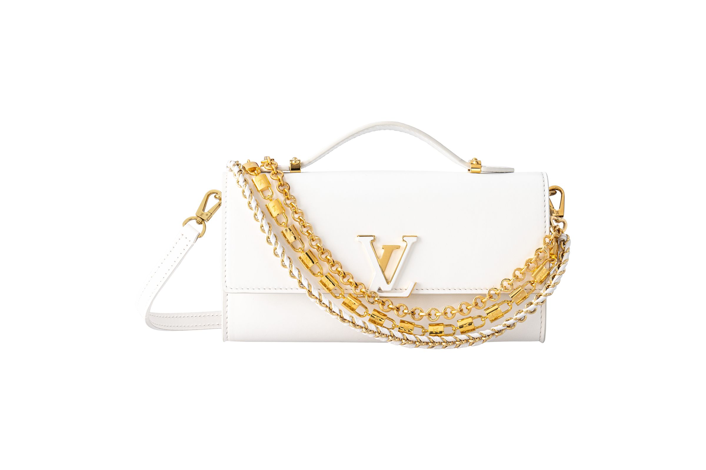 SOGO復興店獨家商品之二:Wallet On Chain Capucines白色小牛皮肩背包。NT$130,000 (路易威登提供)