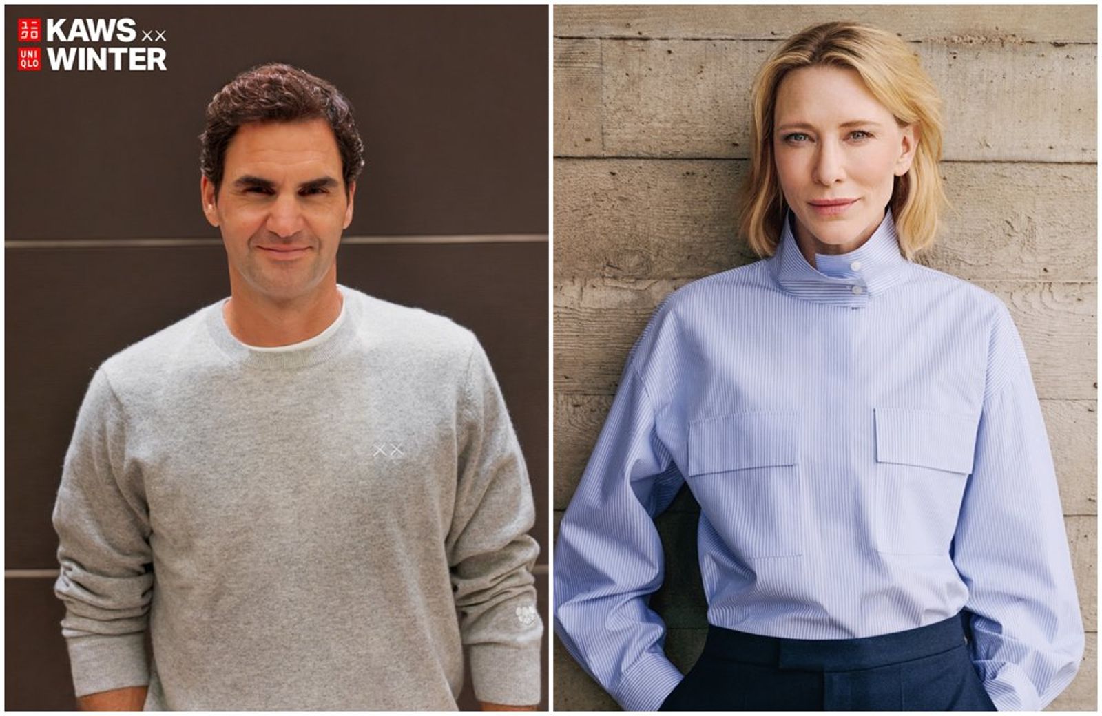 費德勒（左圖）、凱特布蘭琪（右圖）是UNIQLO代言人。（翻攝Uniqlo Taiwan臉書）
