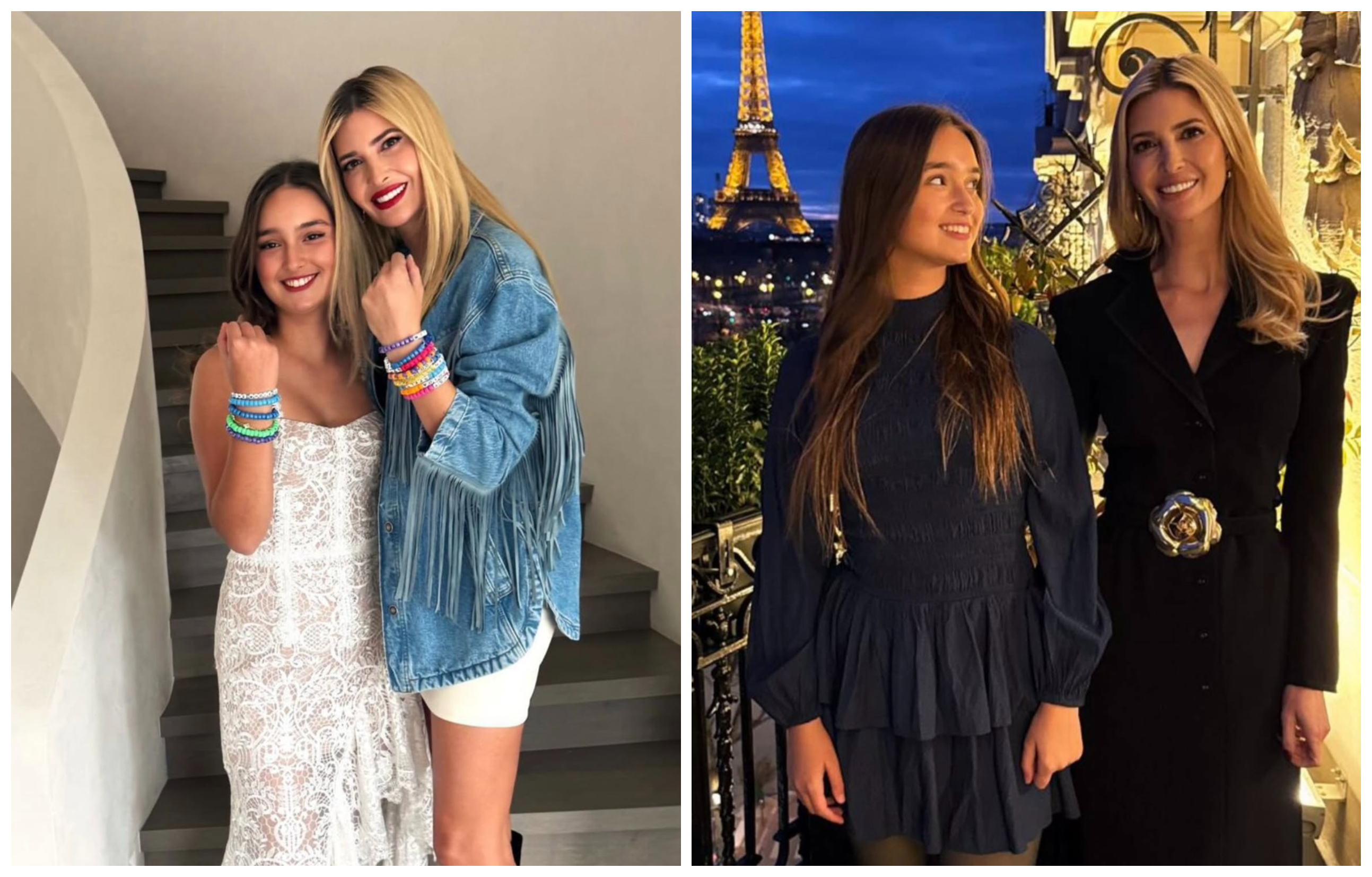 伊凡卡跟阿拉貝拉母女戴上泰勒絲的友誼手鍊（左圖），還一起在巴黎合照（右圖）。（翻攝ivankatrump IG）