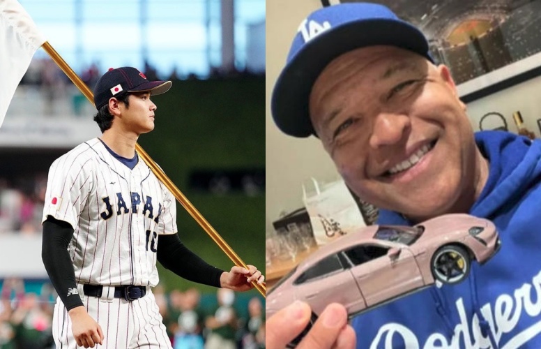 忙著打比賽的弟子們仍不忘為總教練羅伯斯（右）送上生日祝賀，而大谷翔平（左）的「特別禮物」被外界好奇。（翻攝自大谷翔平、羅伯斯ig）