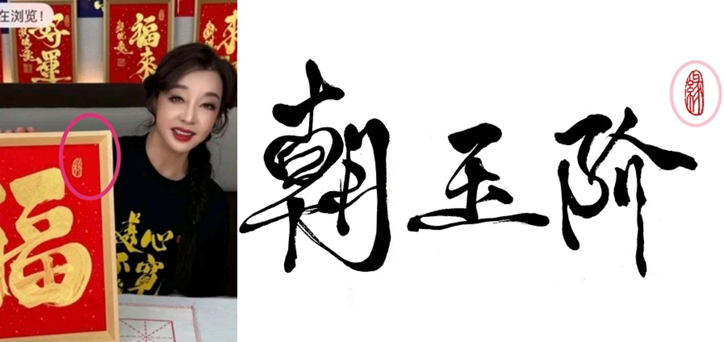 于正表示「頂流中的頂流」一聽到故事就愛不釋手,且提筆寫下了劇名。「階」字右上方的私章,與劉曉慶曾經秀出的落款一模一樣。(網路圖片)