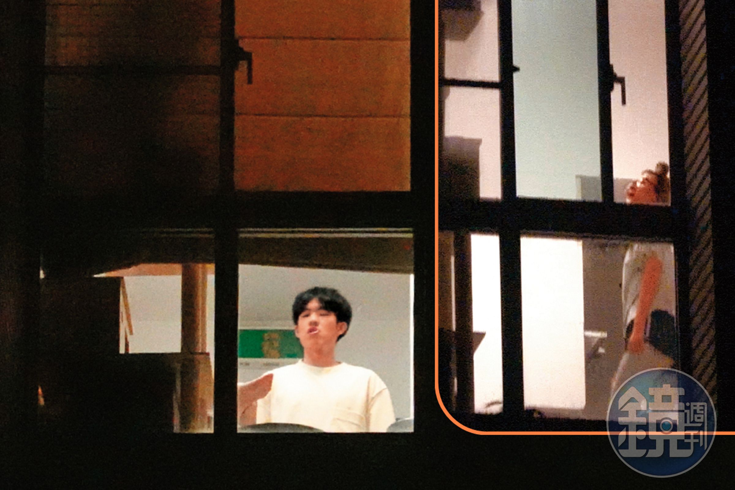 10/23,23:02,本刊發現邱偲琹(右圖)與電視界大老郭建宏的兒子郭方儒(左圖),出沒在同一間屋子裡,有同居的跡象。