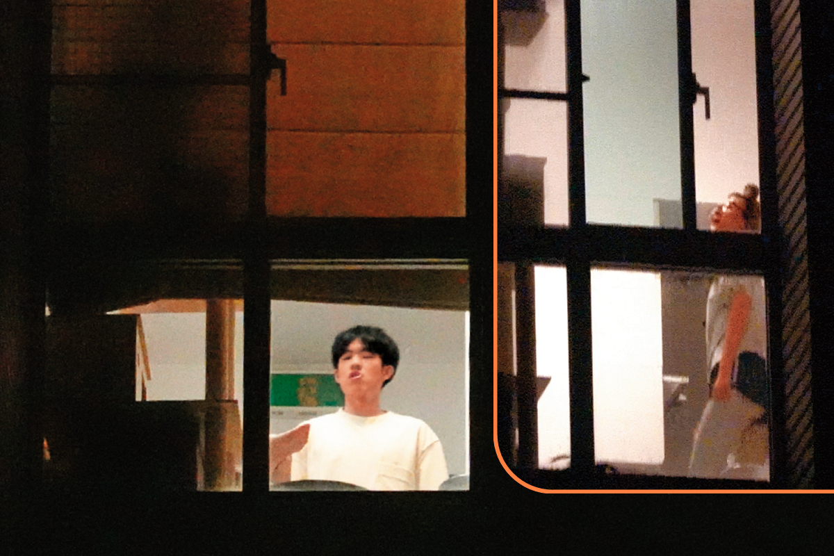 10/23，23:02，本刊發現邱偲琹（右圖）與電視界大老郭建宏的兒子郭方儒（左圖），出沒在同一間屋子裡，有同居的跡象。