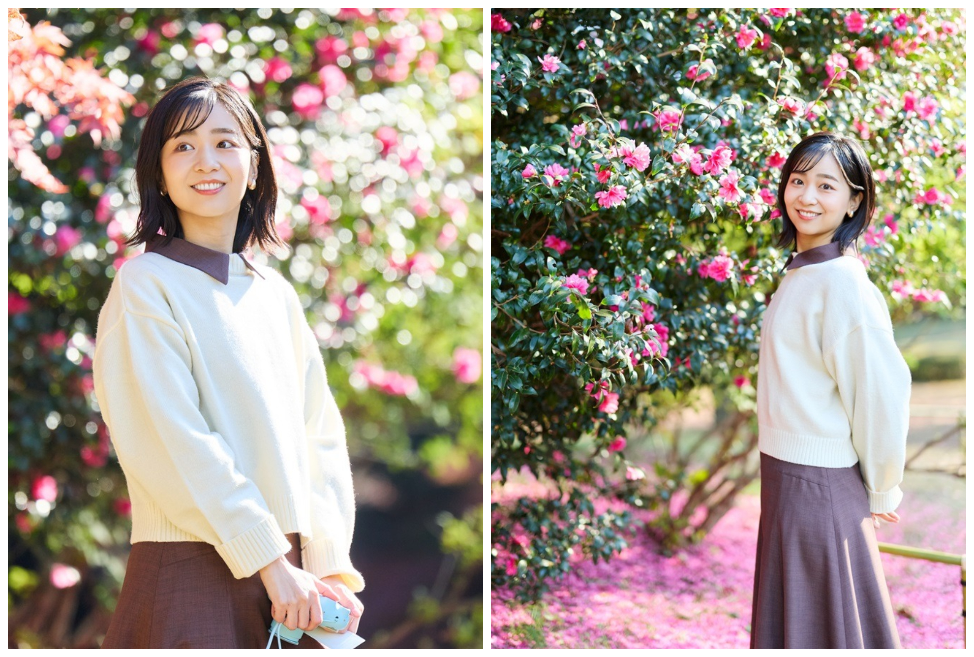 佳子公主拿著相機,與美麗的山茶花合照。(翻攝宮內廳)