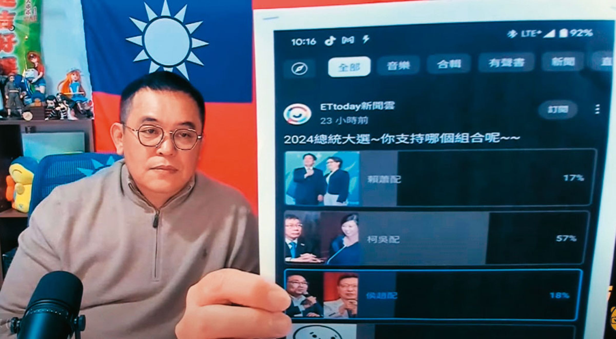「挺韓五虎將」之一的陳清茂在直播節目表態挺柯文哲,還爆料民眾黨會支持韓國瑜當立法院長。(翻攝萬事通事務所YouTube)
