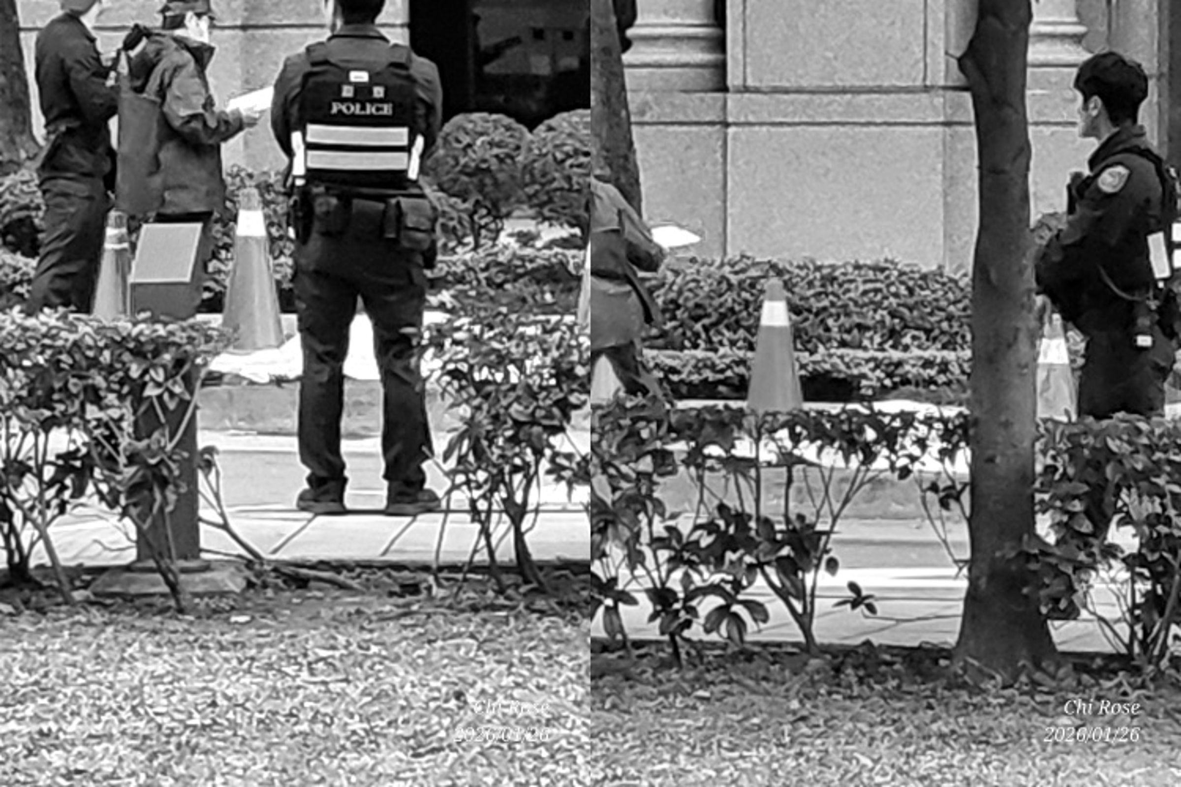 桃園市藝文特區一處社區大樓今清晨發生墜樓事件，警方已到場處理並展開調查。（翻攝自臉書/桃園大小事）
