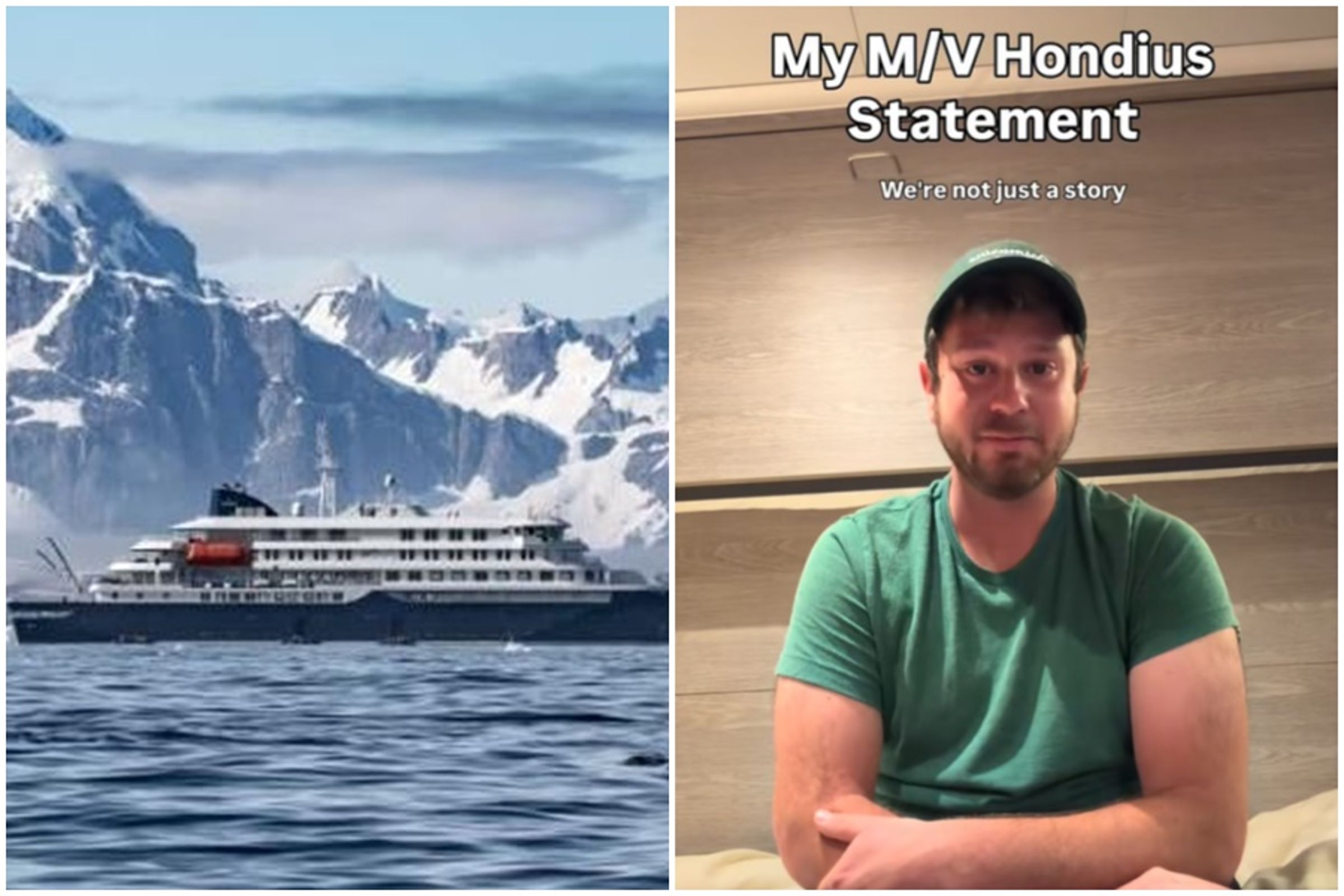 一艘荷蘭籍的極地郵輪「洪迪斯號」(MV Hondius)疑似爆發漢他病毒疫情釀3死,一名美國旅遊部落客在Instagram上傳影片淚訴近況。(翻攝自Oceanwide Expeditions官網、抖音)