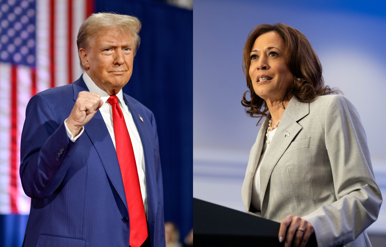 美國總統大選結果即將揭曉，左為候選人川普，右為候選人賀錦麗。（合成圖，翻攝臉書）