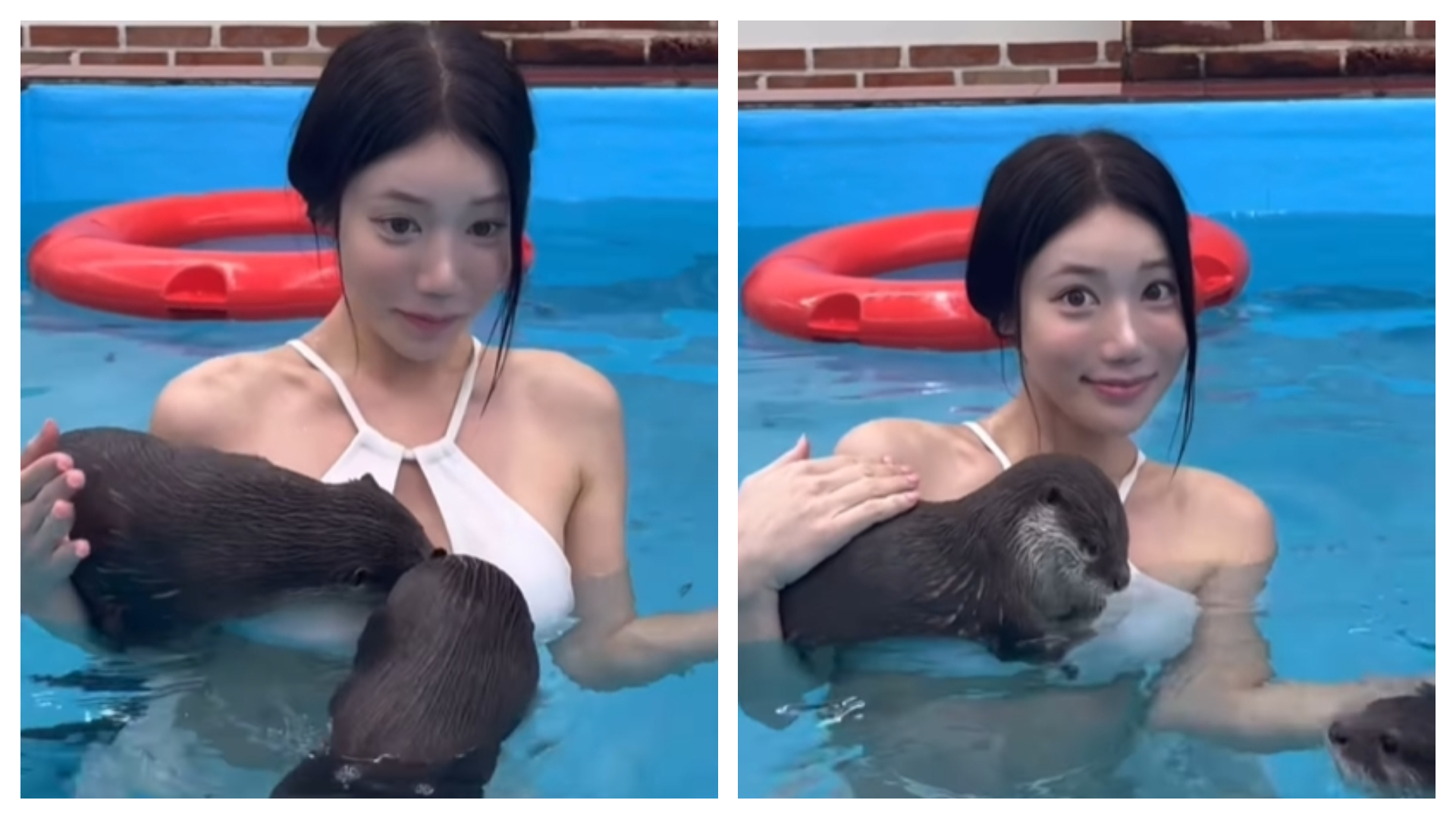 金敏京分享與水獺嬉戲影片，獲得不少粉絲大讚。（翻攝自Instagram@min_vely__26）