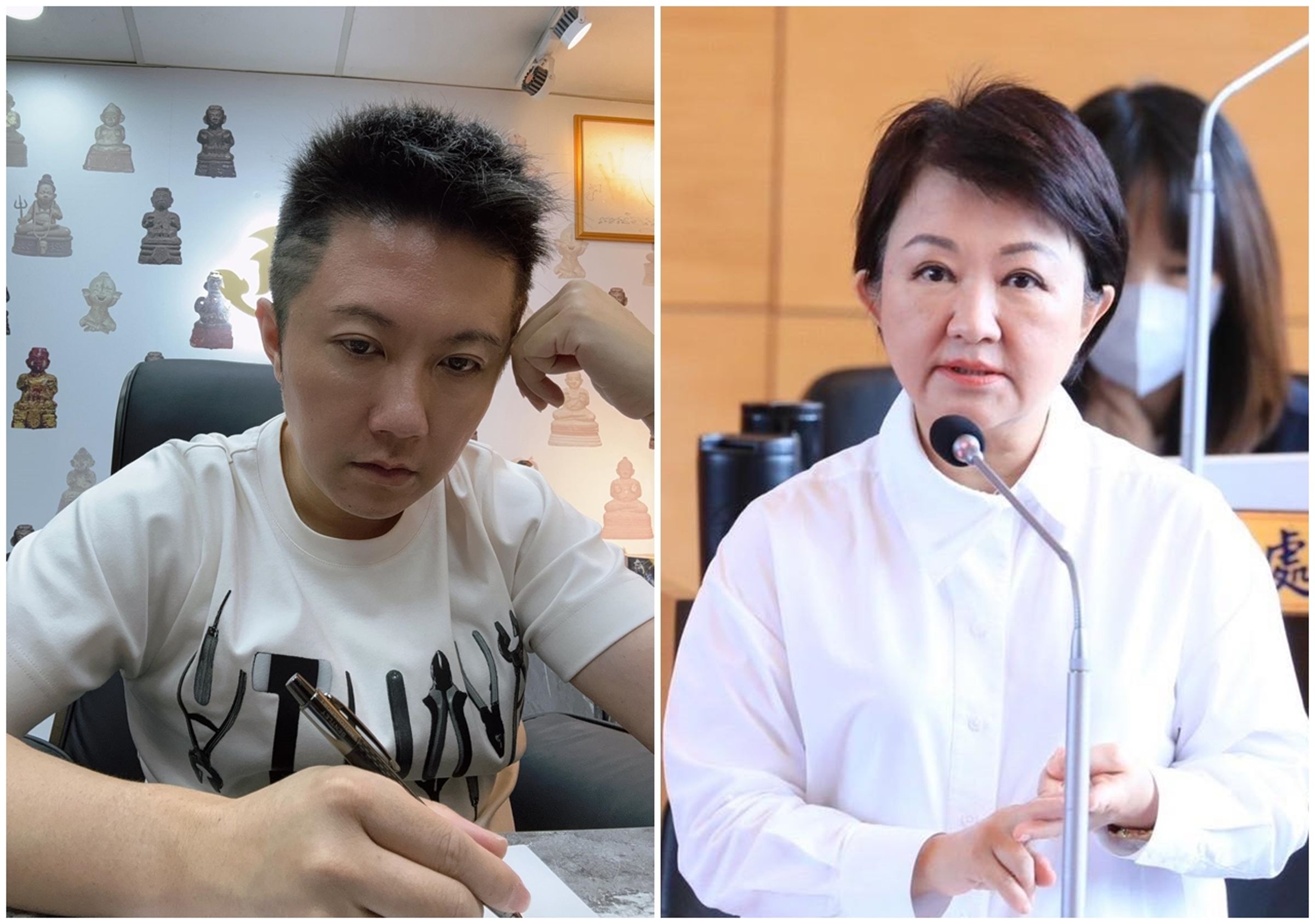 遭台中市長盧秀燕重批「永不錄用」，賓賓哥昨開直播回嗆，「身為一個市長，妳有搞清楚狀況嗎？」（翻攝自江建樺／盧秀燕臉書）
